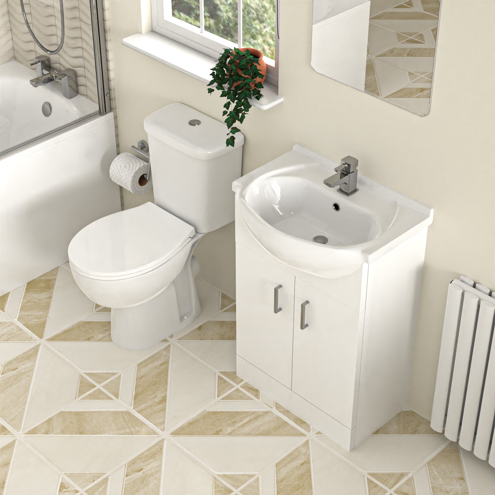 Bathroom Suite 1400mm Square Bathtub With Screen, Vanity and Toilet With Shower and Taps