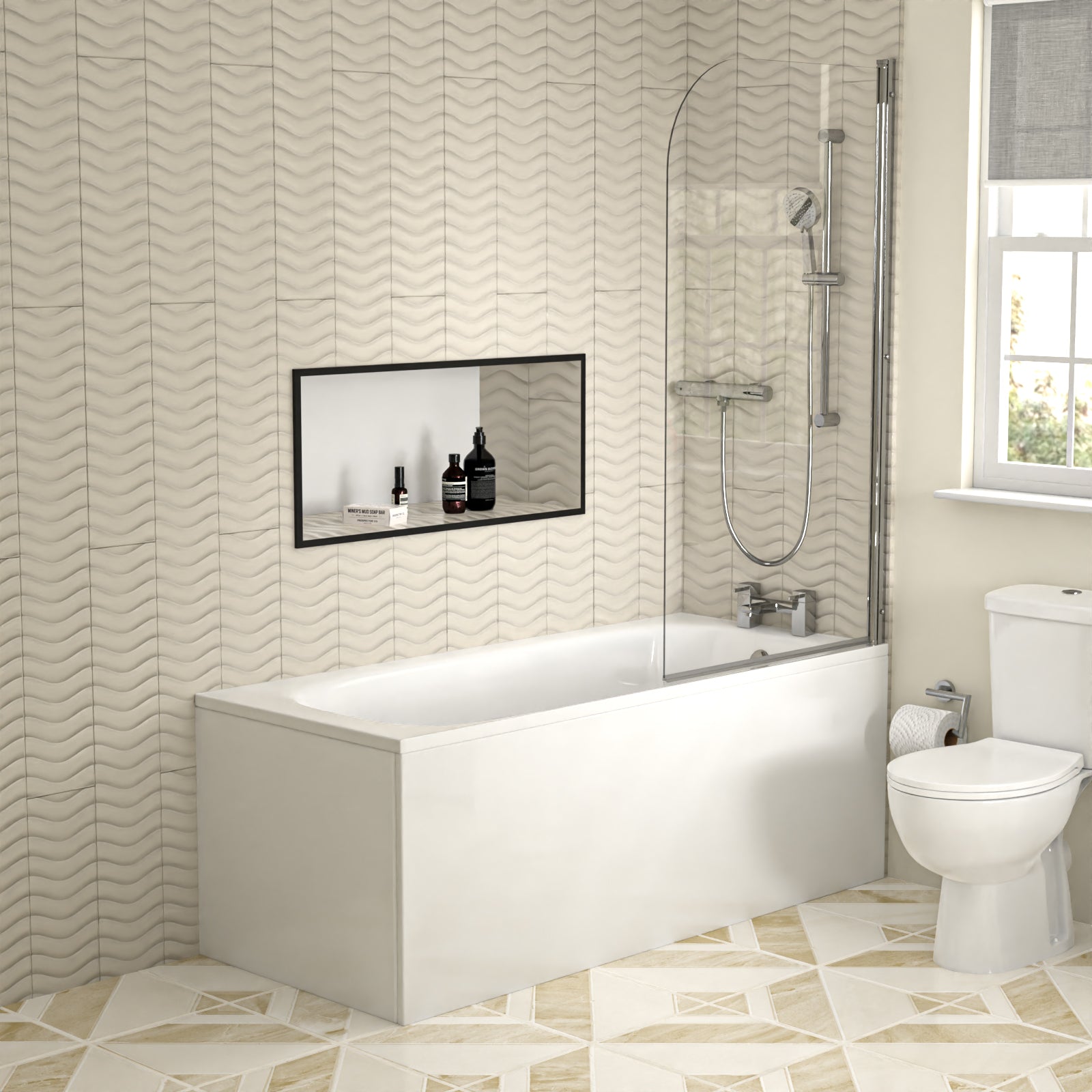 Bathroom Suite 1600mm Bathtub With Screen, Vanity and Toilet With Shower and Taps