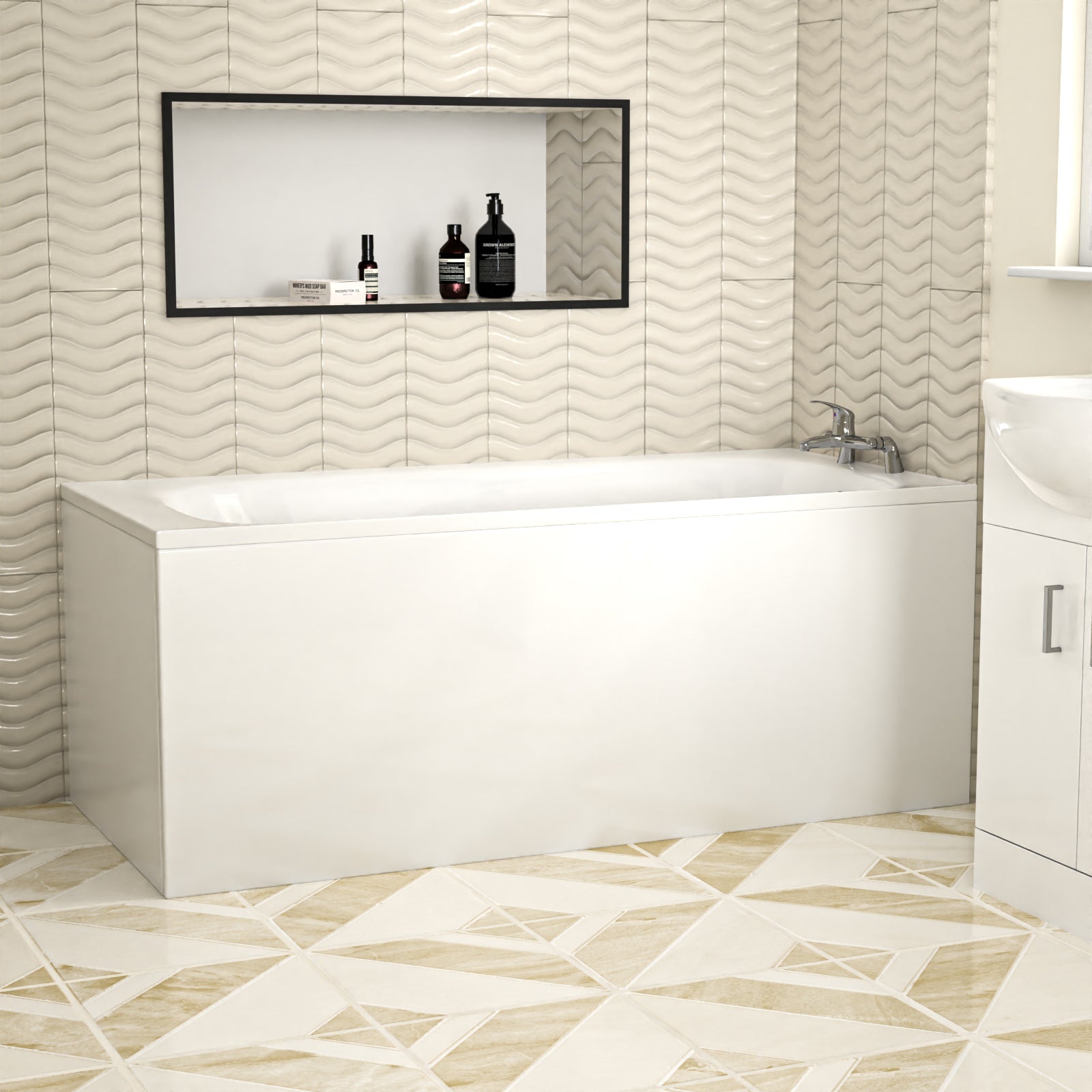 Kaif 1600 x 700mm Standard Round Single Ended Bath & Leg Set White