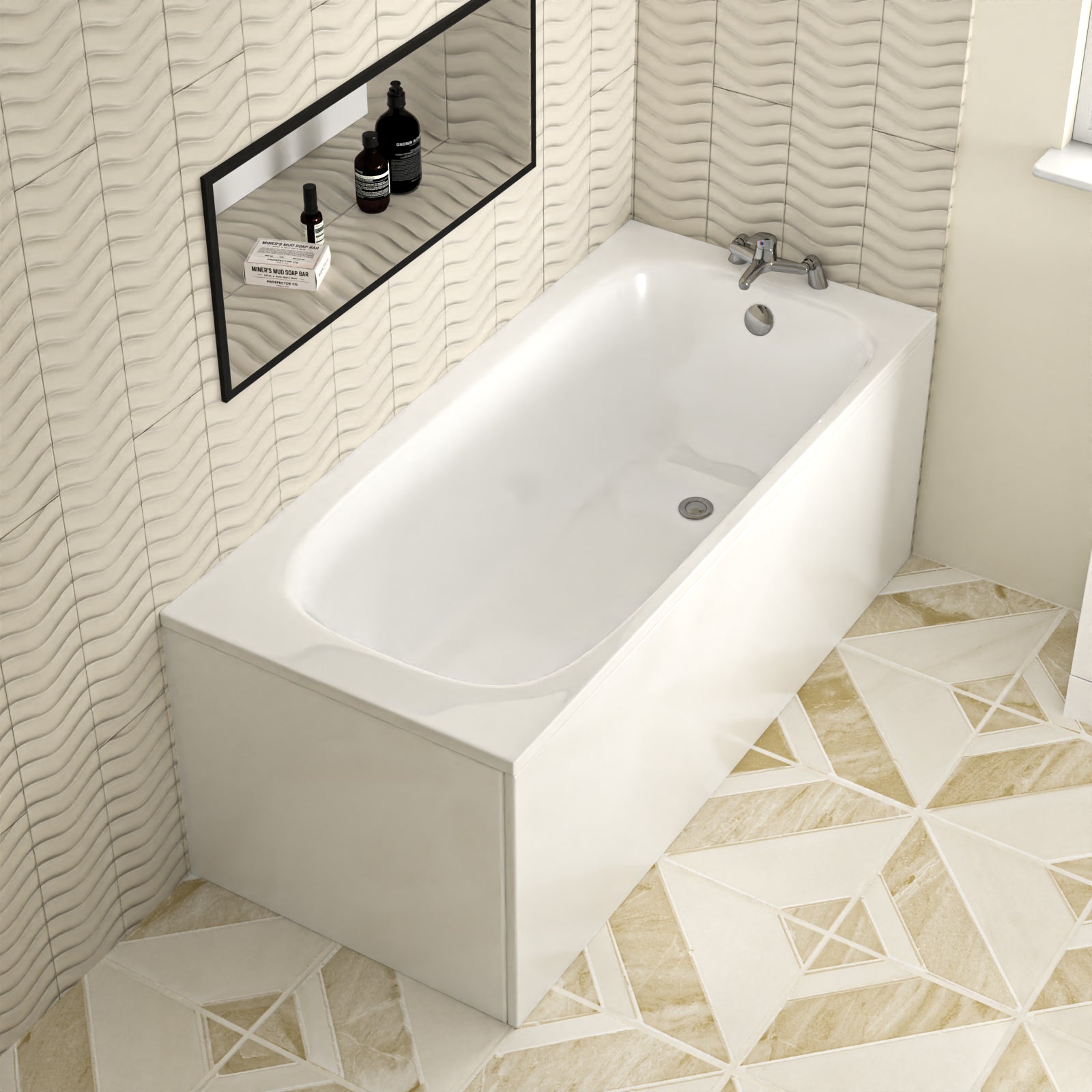 Kaif 1600 x 700mm Standard Round Single Ended Bath & Leg Set White
