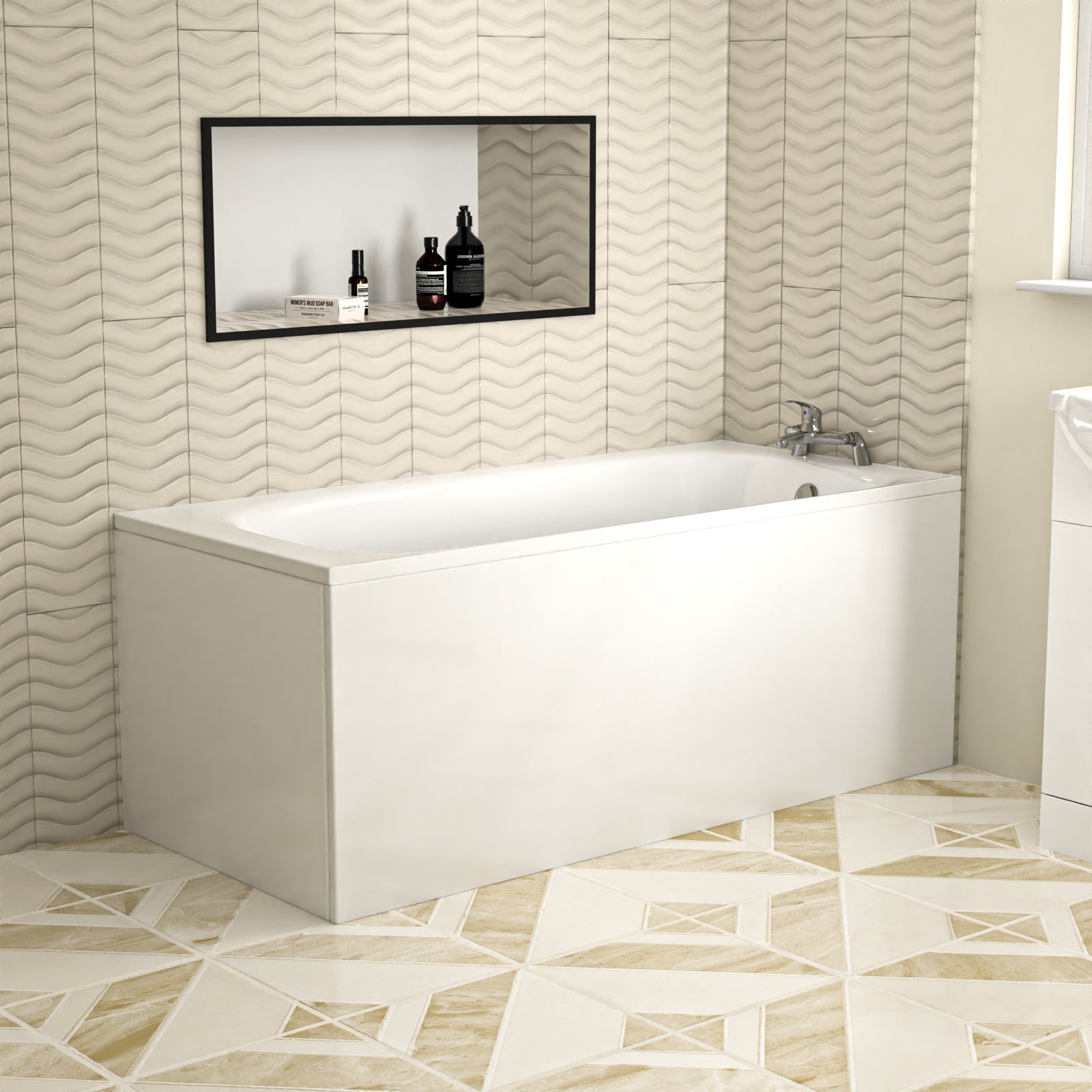 Kaif 1600 x 700mm Standard Round Single Ended Bath & Leg Set White