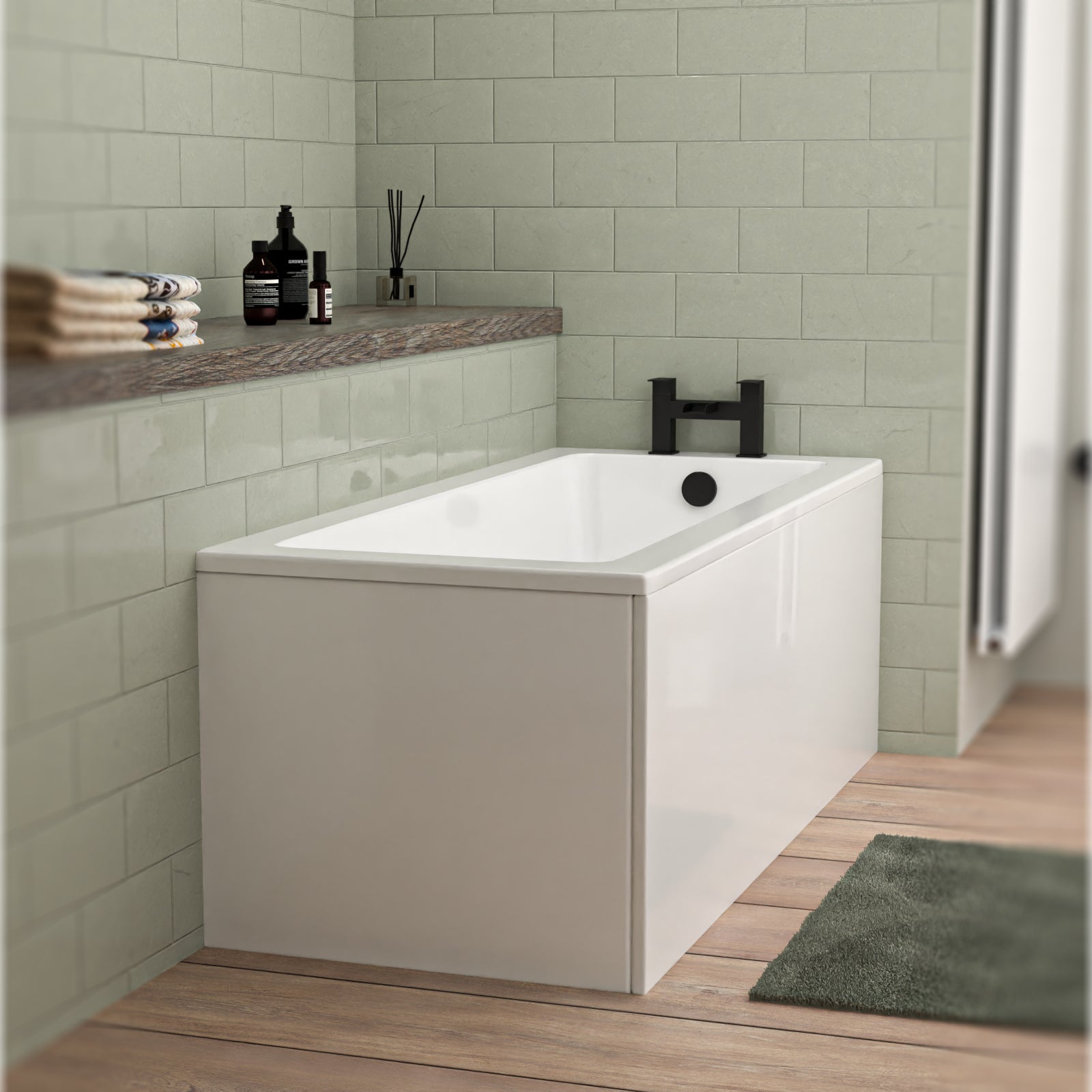 Nes Home 1600mm x 700mm Standard Square Single Ended Bath With Legs White