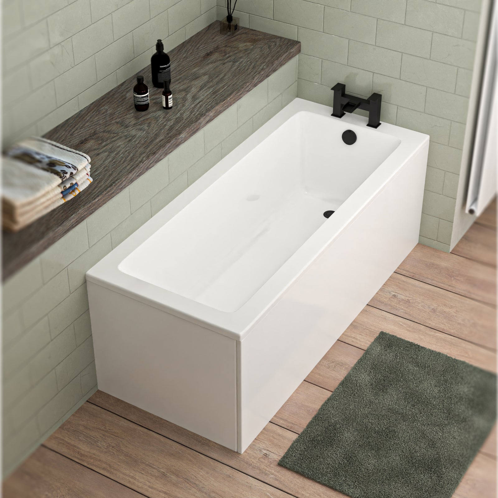 Nes Home 1600mm x 700mm Standard Square Single Ended Bath With Legs White