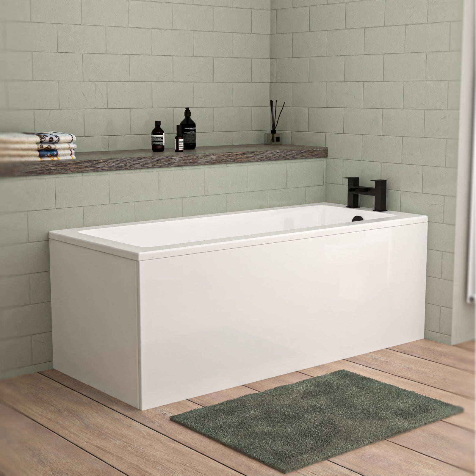 Nes Home 1600mm x 700mm Standard Square Single Ended Bath With Legs White