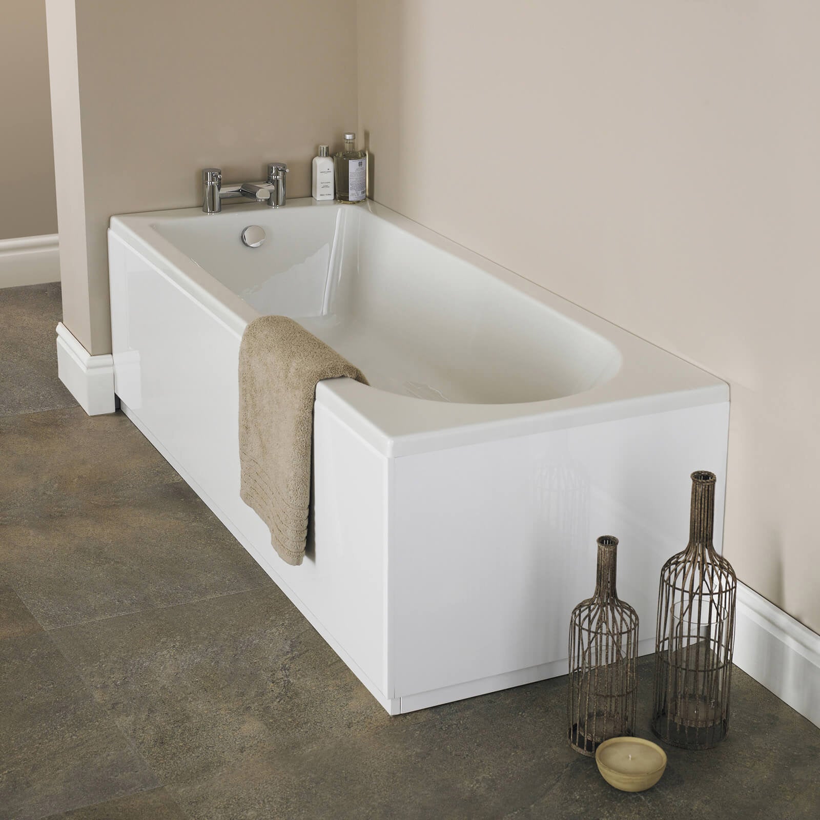 Nuie Barnby 1700mm x 750mm Round Single Ended Bath & Leg Set with Front Panel White