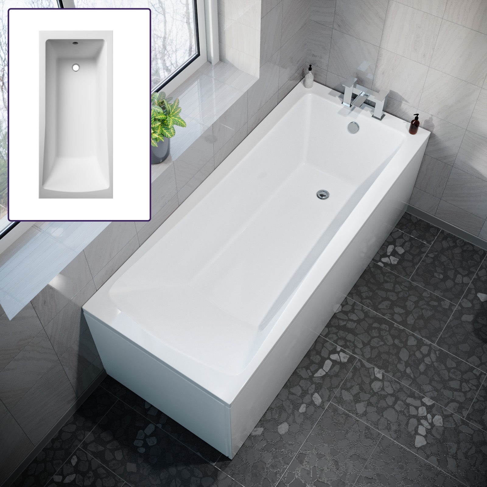 Standard Bath Tub Square Single Ended 1700mm x 750mm Bath With Legs