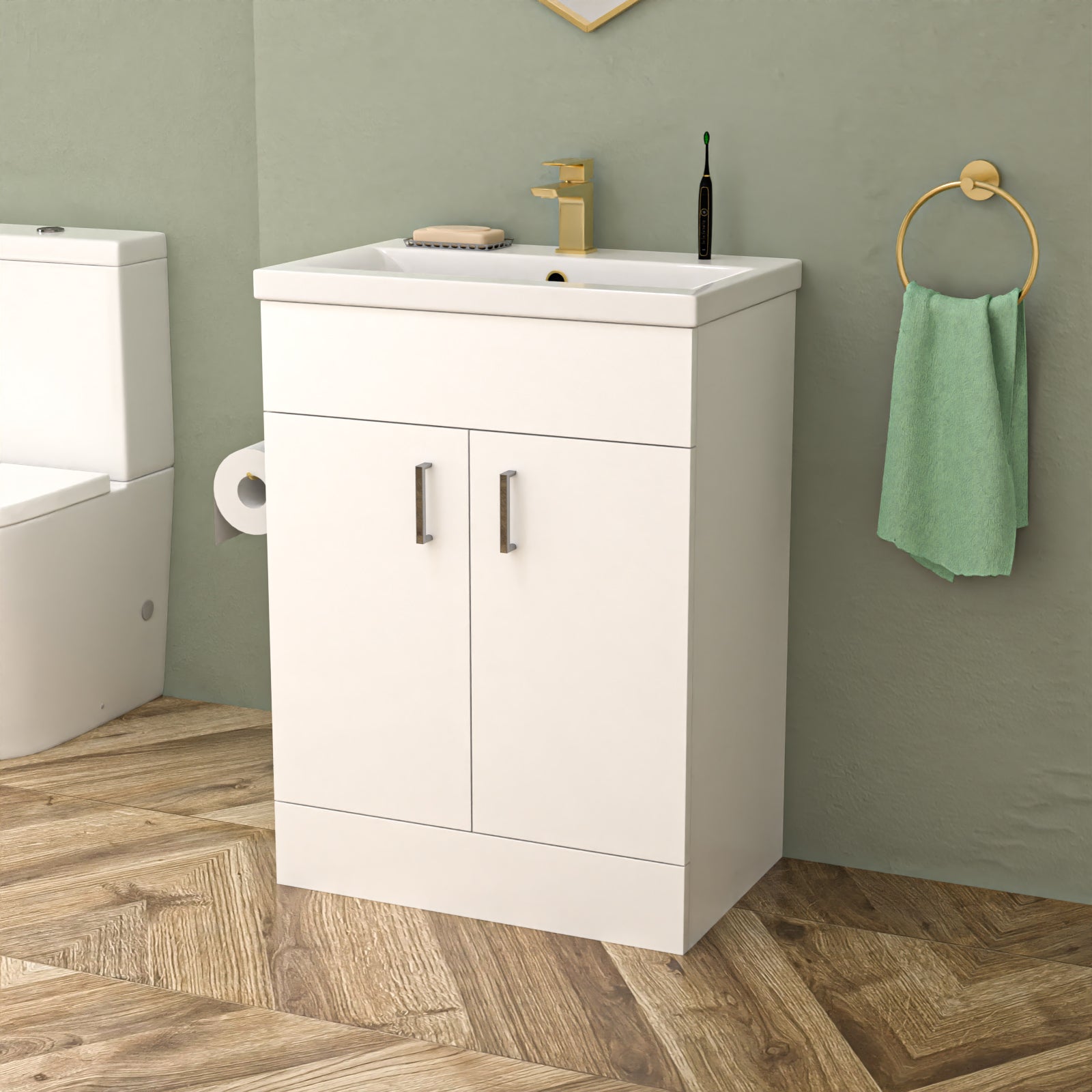 Round Shower Bath Basin Vanity Toilet Set Brushed Brass Taps