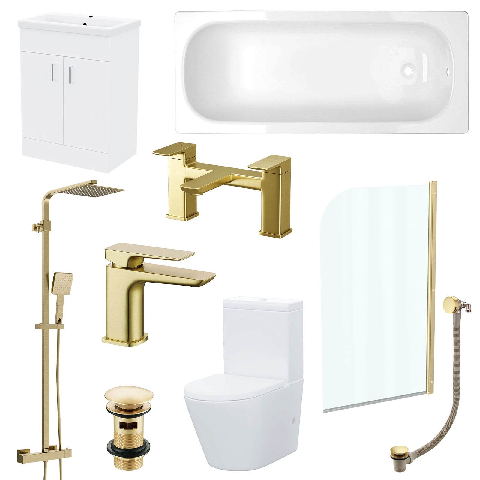 Round Shower Bath Basin Vanity Toilet Set Brushed Brass Taps