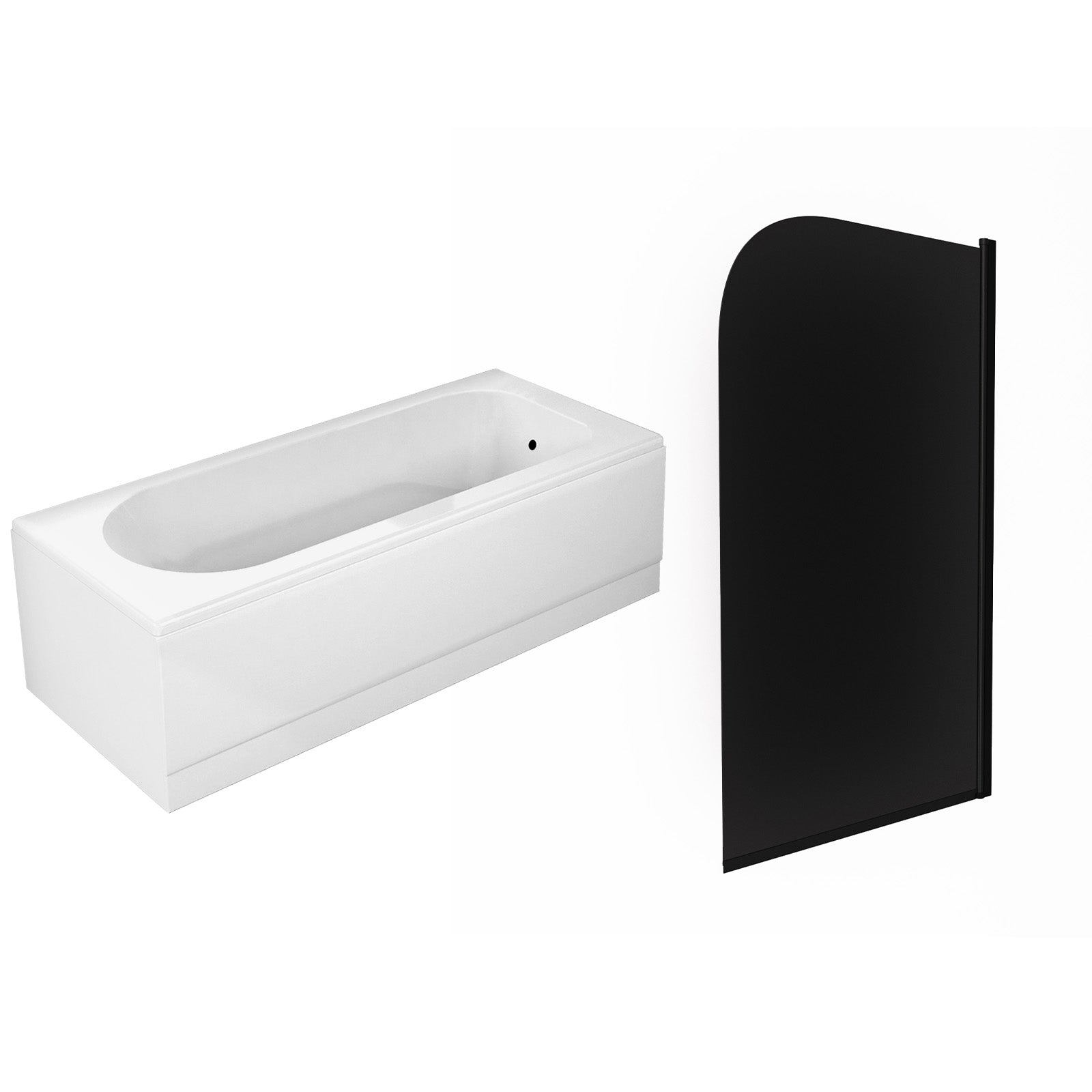 1700 x 700mm Round Bath & Legs With Curved Black Frame Dark Grey Bath Screen