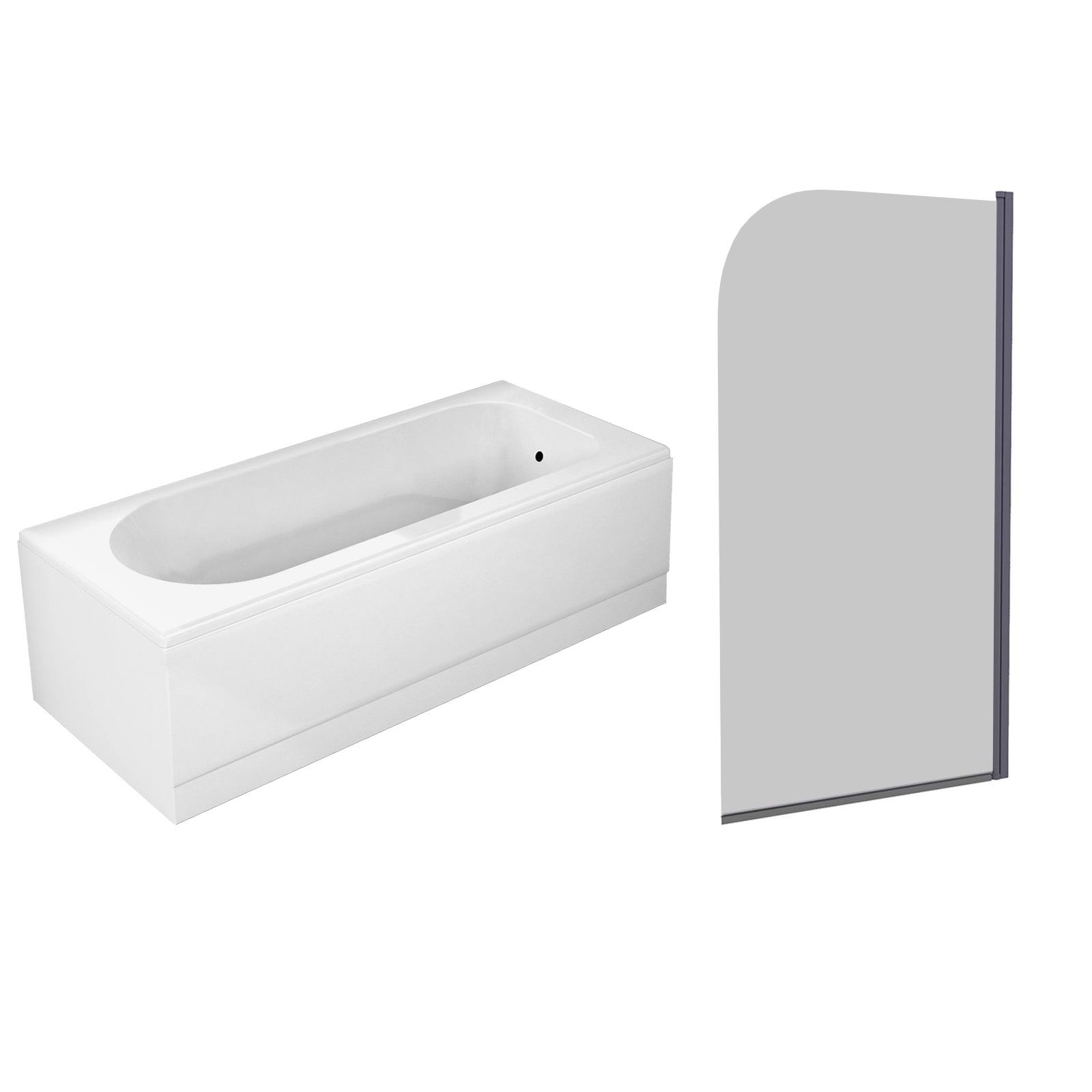 1700mm Round Bath & Legs With Curved Black Frame Light Grey Bath Screen