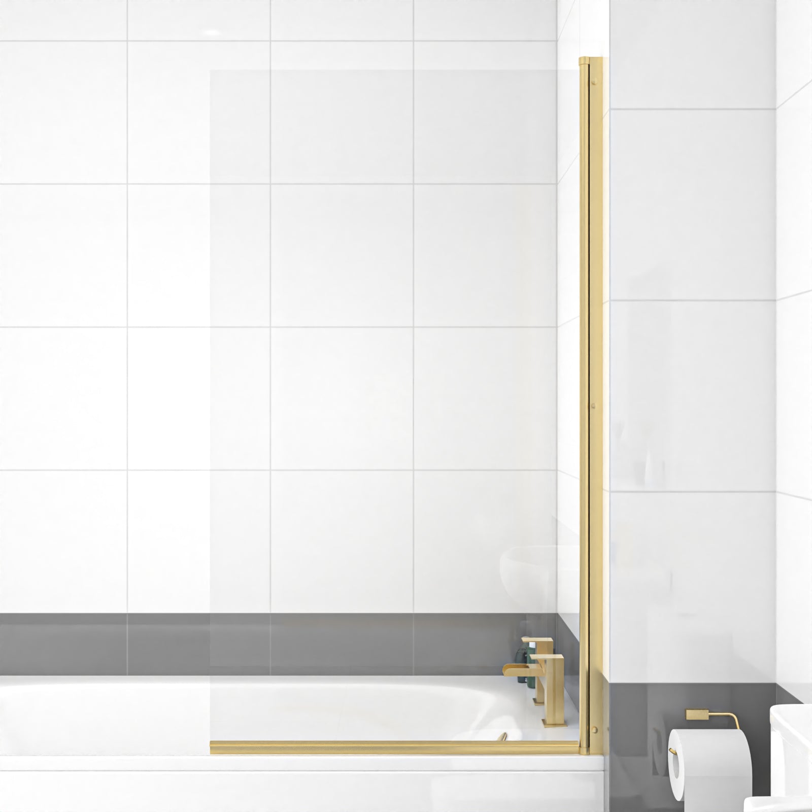 1700mm Round Bath with Legs and Brushed Brass Frame Square Bath Screen