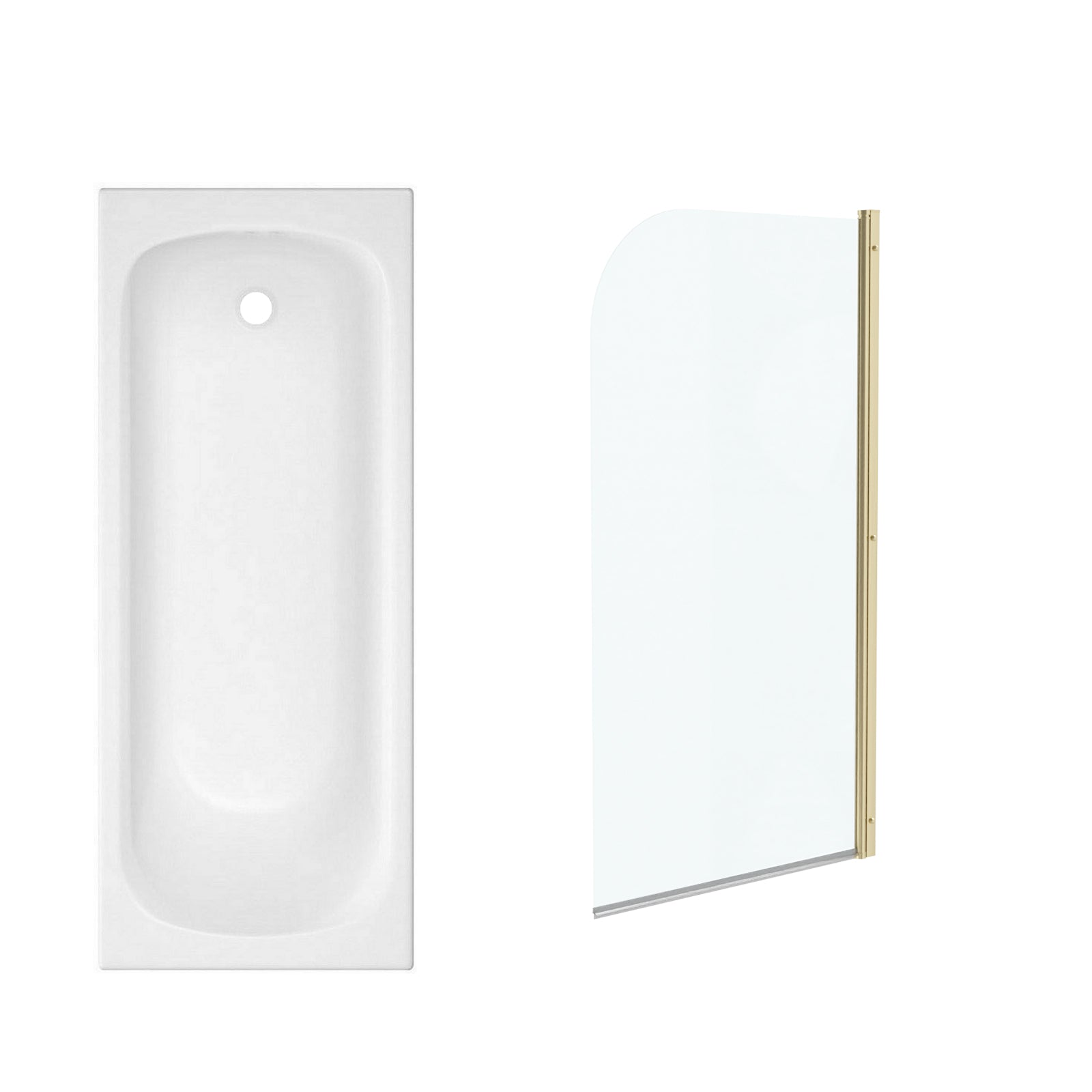 1700 x 700mm Round Bath with Legs and Brushed Brass Frame Curved Bath Screen