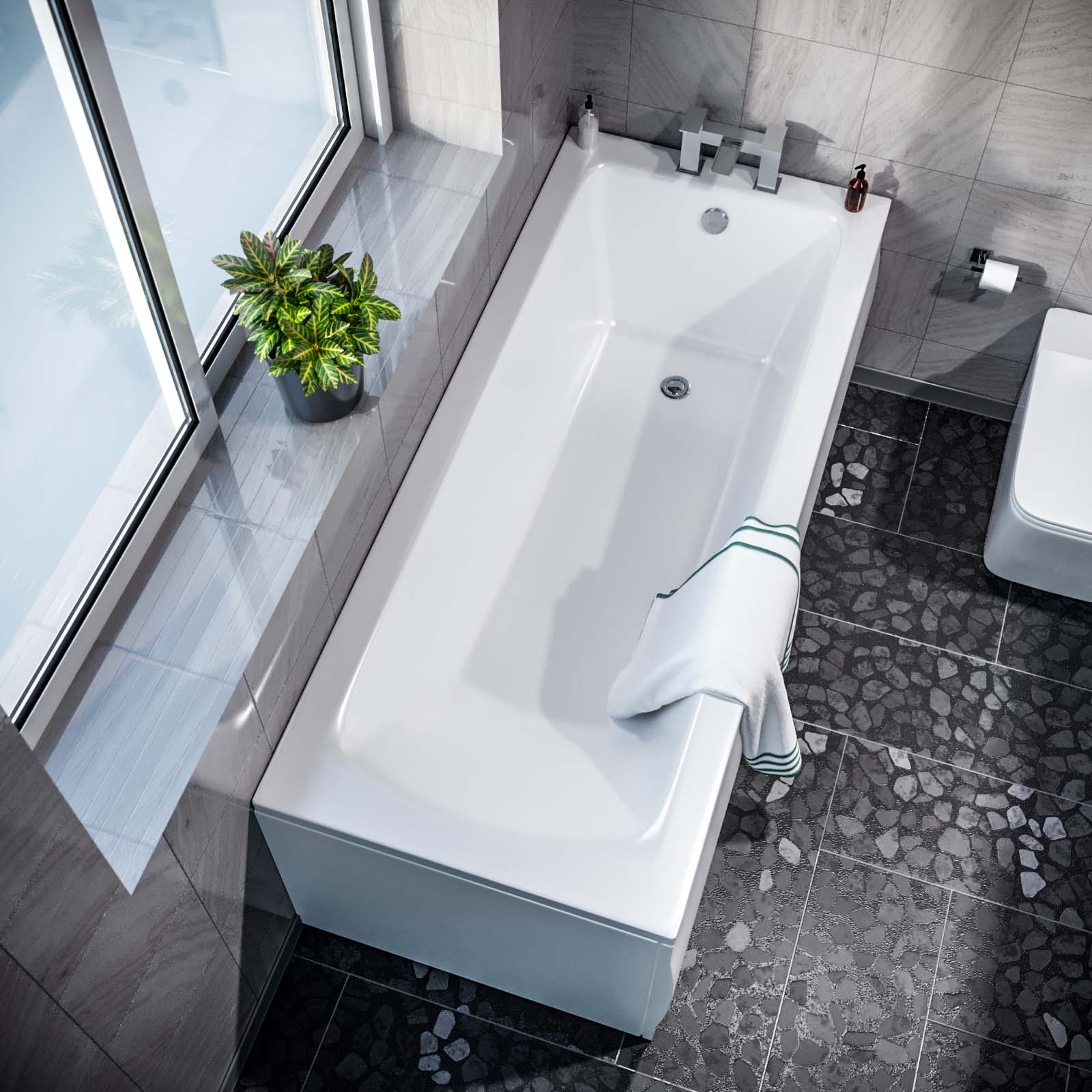 Square Single Ended Bathtub With Legs