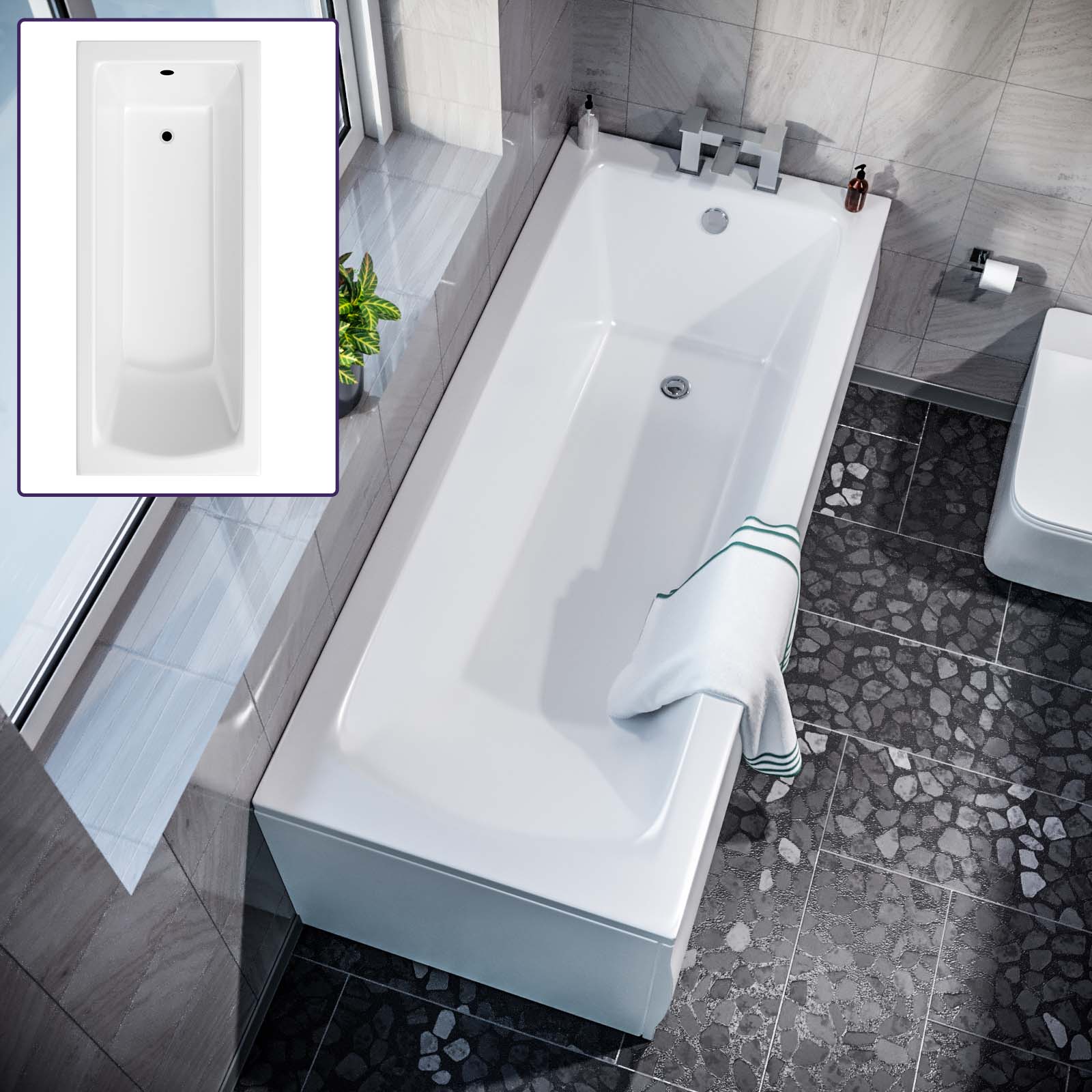 Square Single Ended Bathtub With Legs