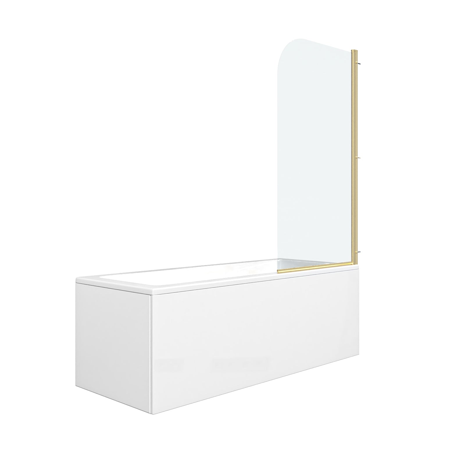 1700mm Square Bath with Legs and Brushed Brass Frame Curved Bath Screen