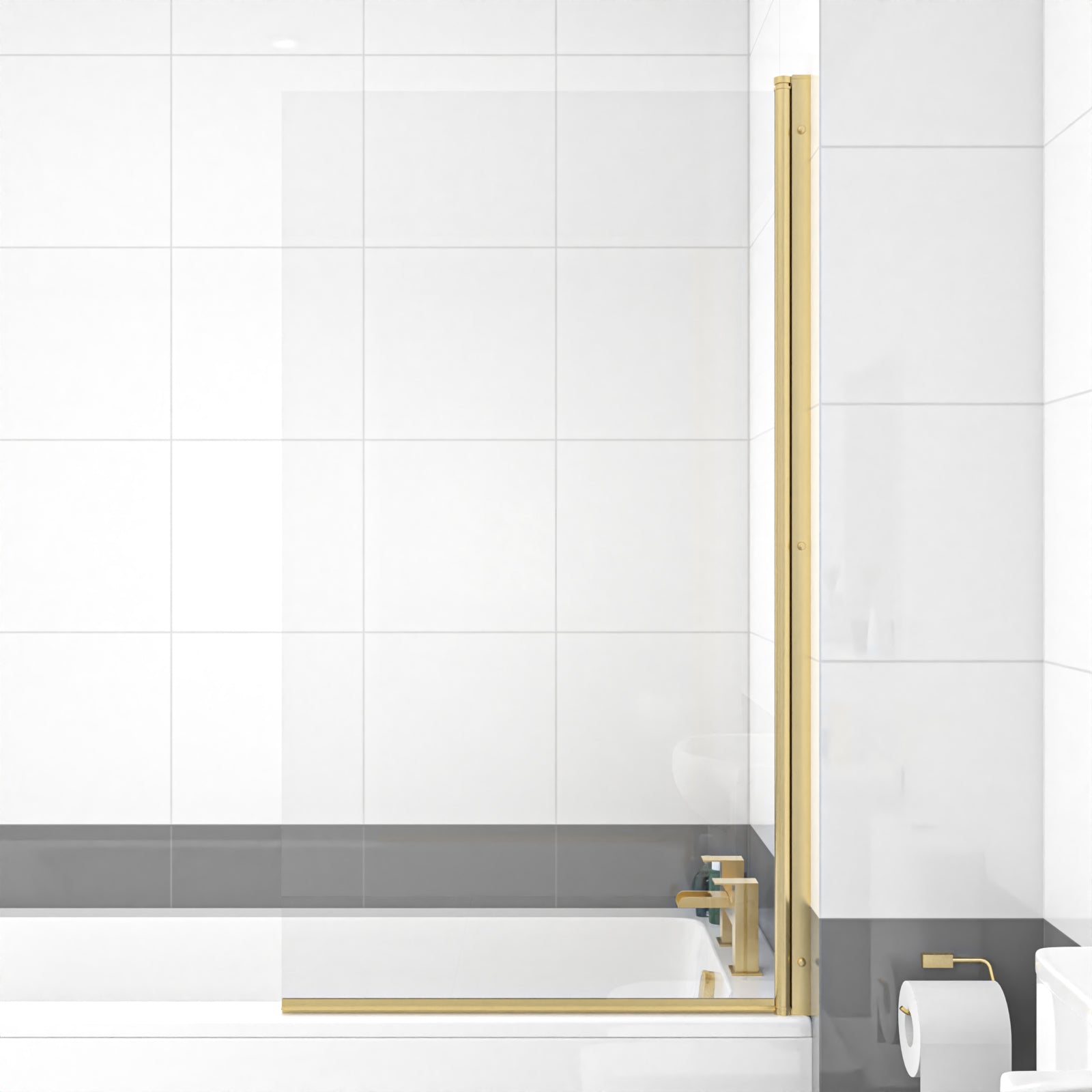 1700mm Square Bath with Legs and Brushed Brass Frame Square Bath Screen