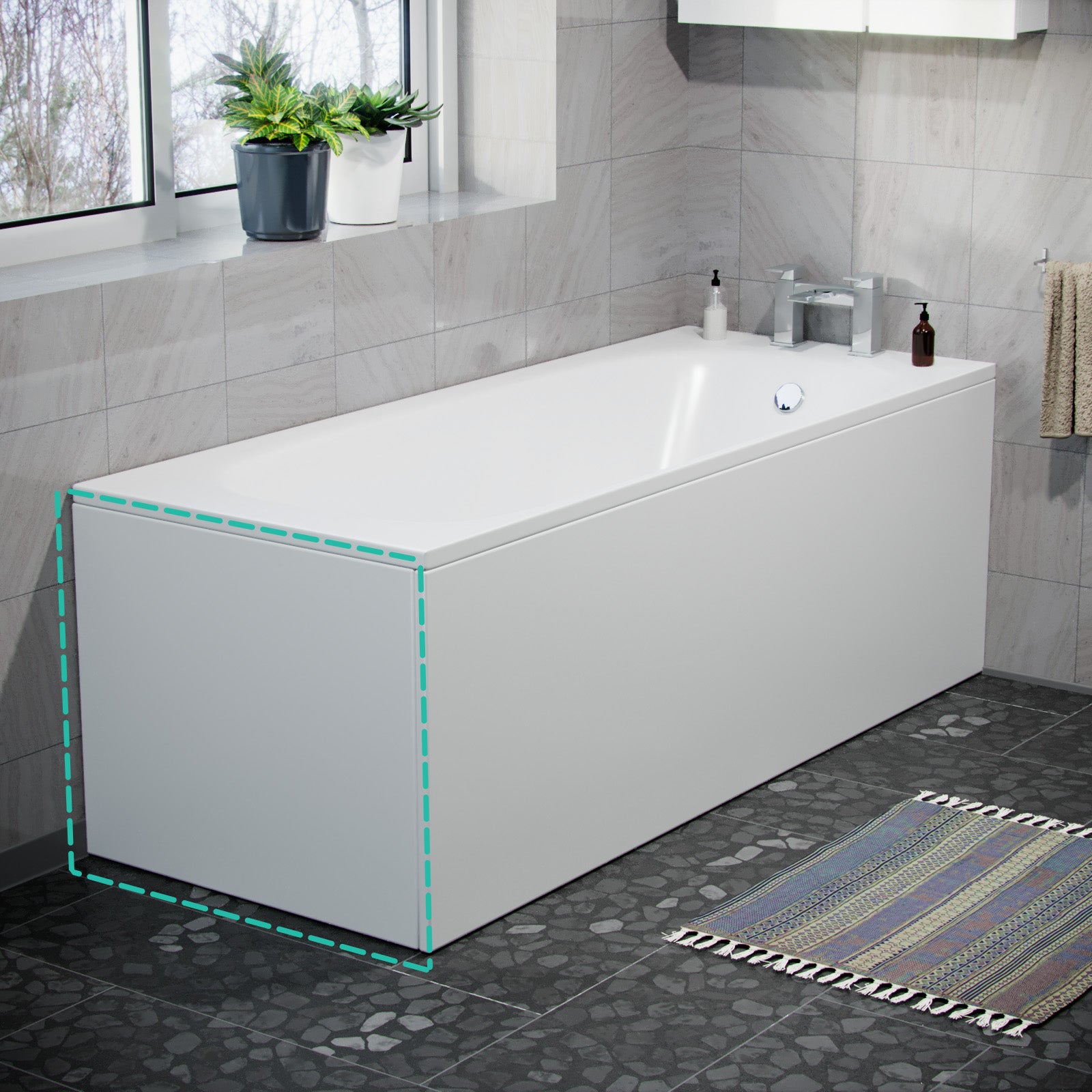 1700mm Modern High Gloss White Front & End Bath Panel Acrylic Bathroom