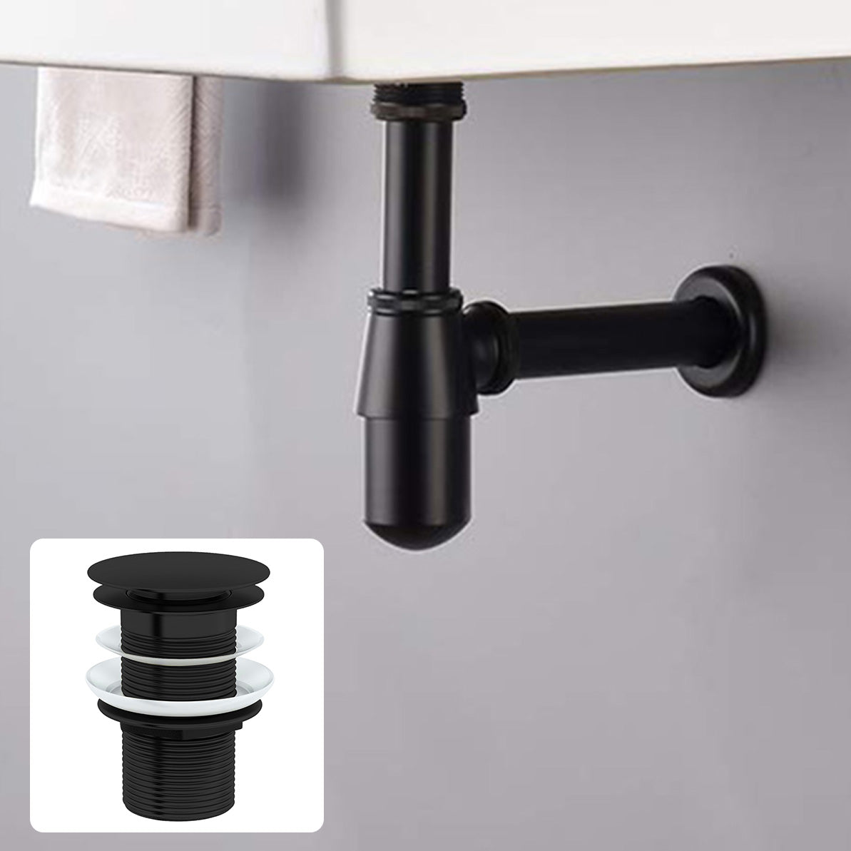 Duke Bathroom Basin Bottle Trap & Unslotted Waste Matte Black