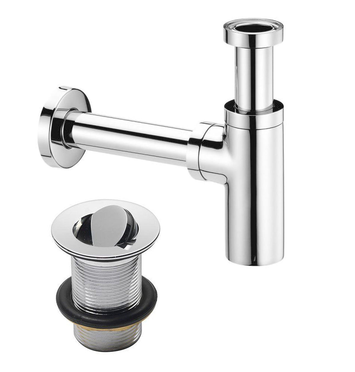 Chrome Bottle Trap and Unslotted Flip Waste for Bathroom Basin Sink