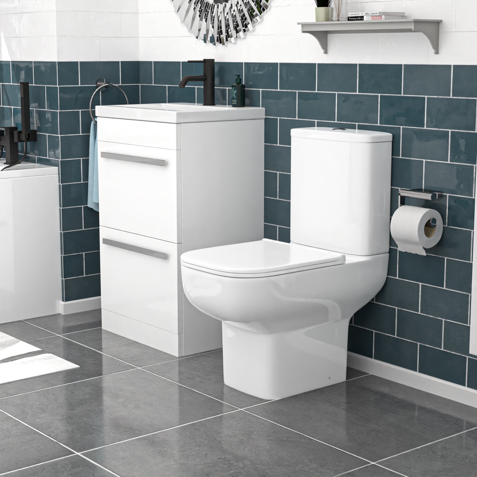 Nanuya White 500mm 2 Drawers Basin Vanity and Close Coupled Toilet