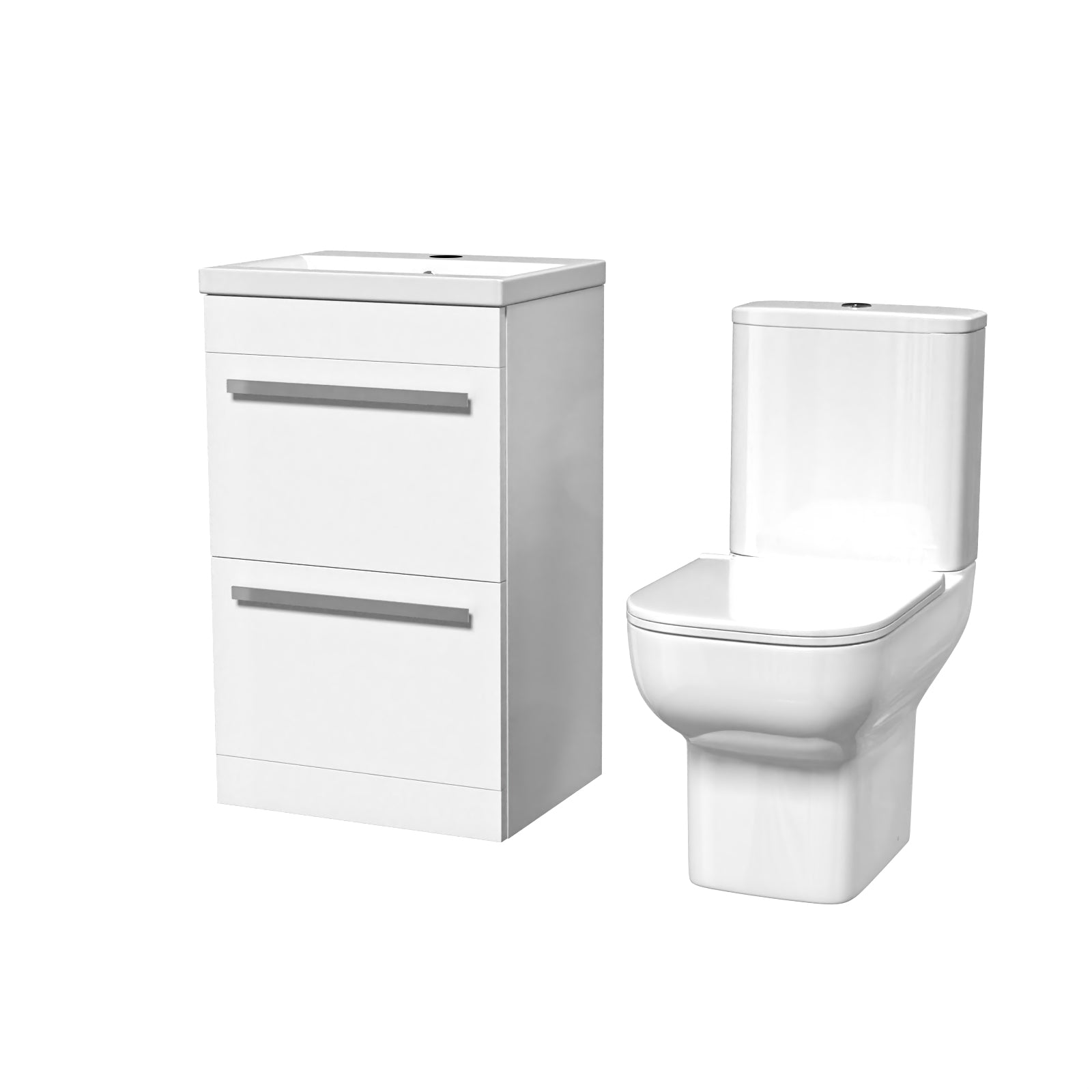 Nanuya White 500mm 2 Drawers Basin Vanity and Close Coupled Toilet