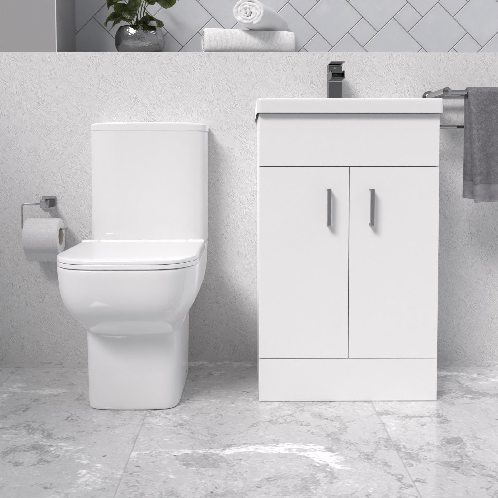 Nanuya White 500mm Cloakroom Suite with Basin Vanity and Close Coupled Toilet