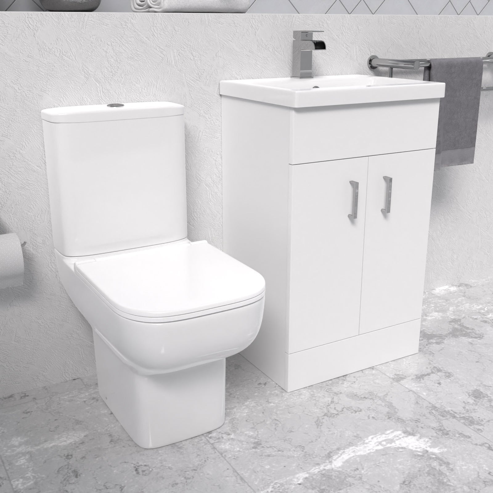 Nanuya White 500mm Cloakroom Suite with Basin Vanity and Close Coupled Toilet