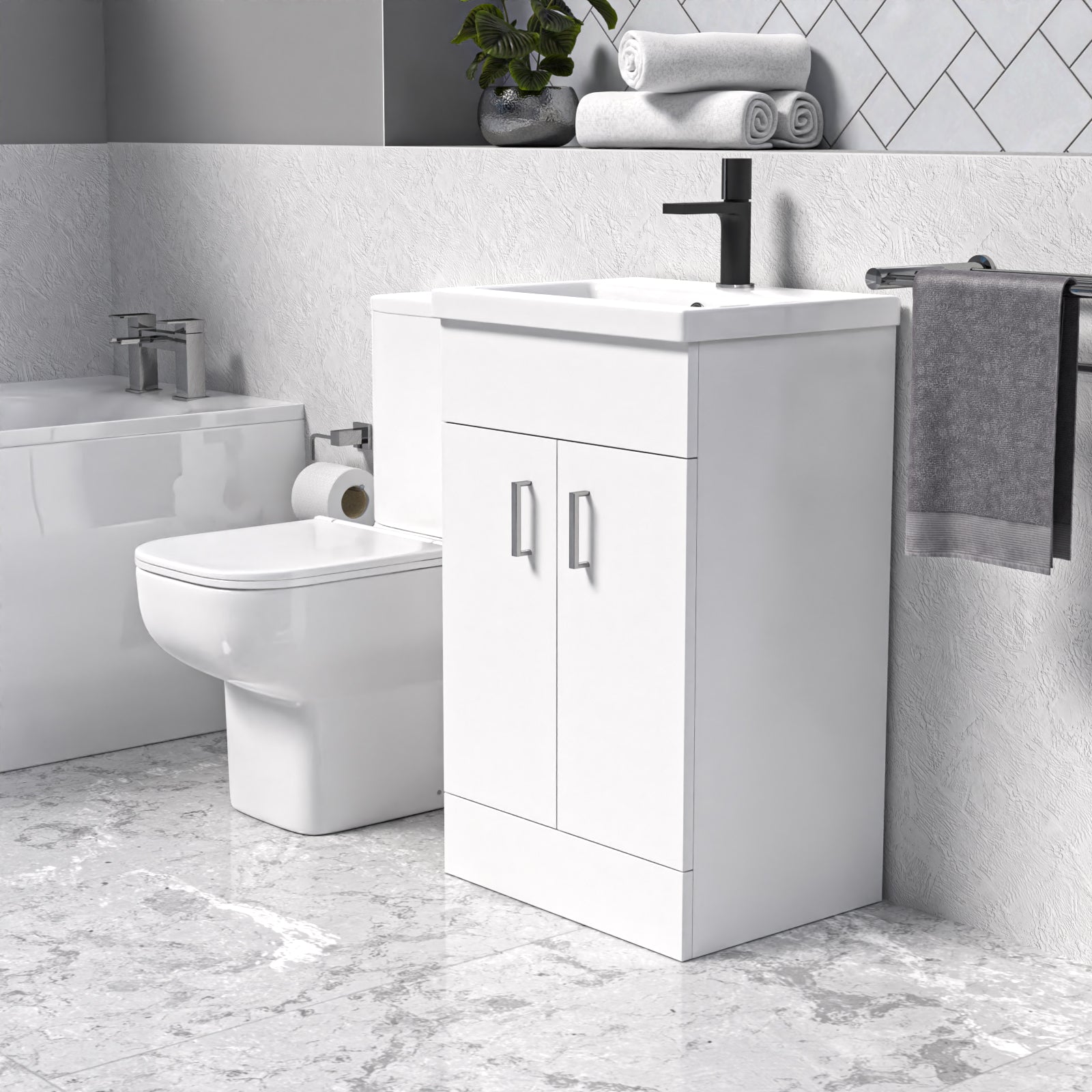 Nanuya White 500mm Cloakroom Suite with Basin Vanity and Close Coupled Toilet