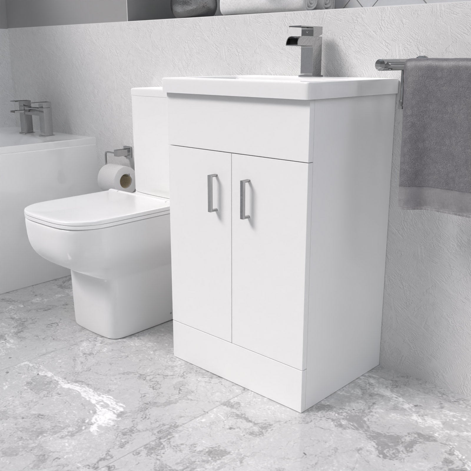 Nanuya White 500mm Cloakroom Suite with Basin Vanity and Close Coupled Toilet