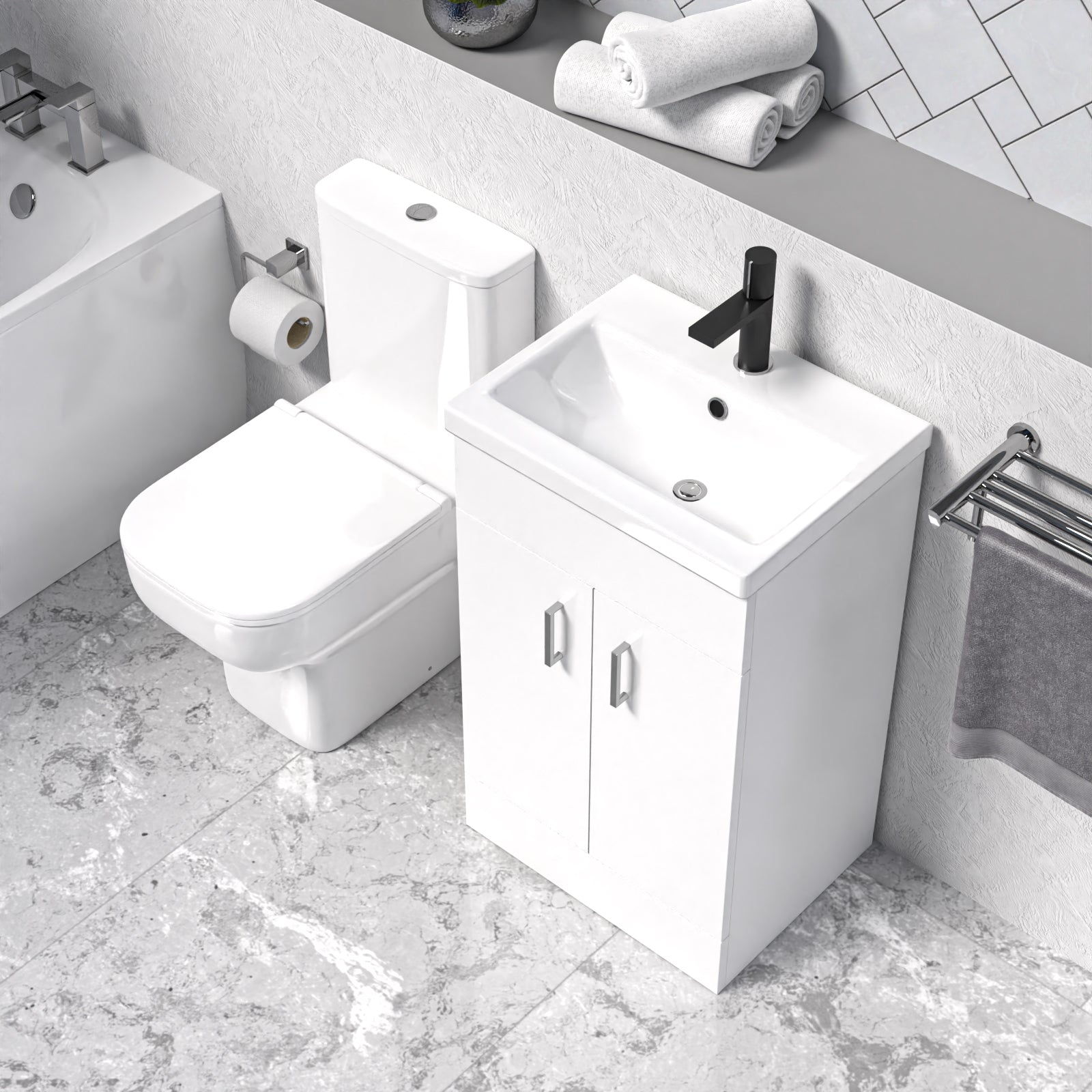 Nanuya White 500mm Cloakroom Suite with Basin Vanity and Close Coupled Toilet