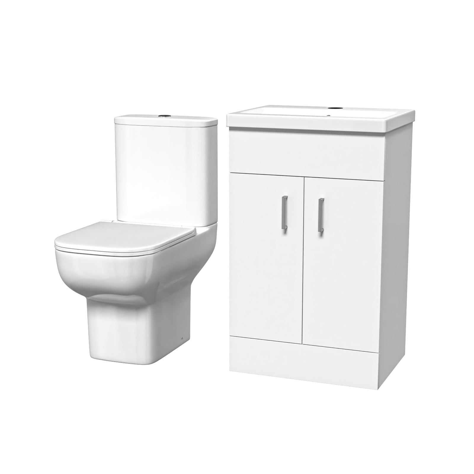 Nanuya White 500mm Cloakroom Suite with Basin Vanity and Close Coupled Toilet