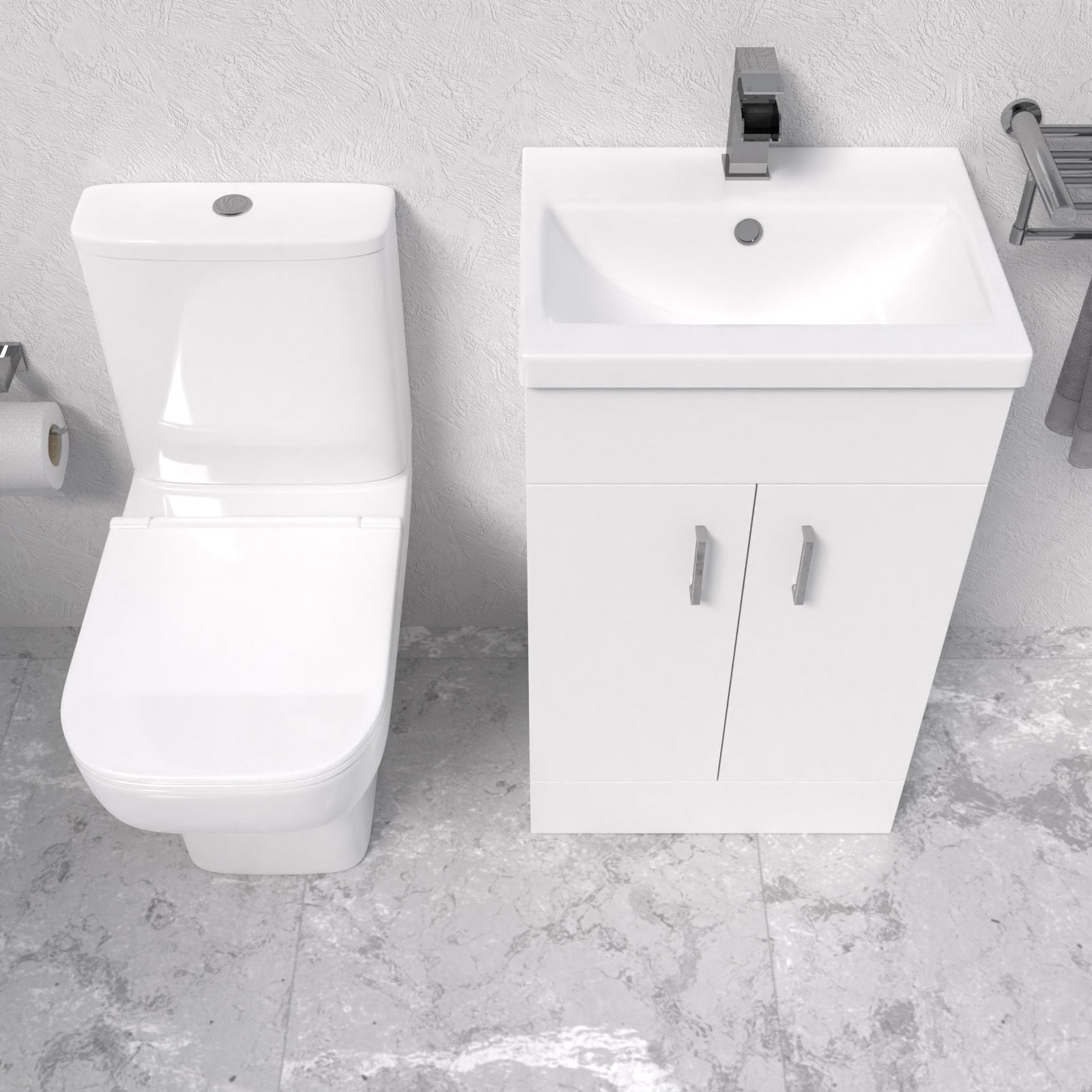 Nanuya White 500mm Cloakroom Suite with Basin Vanity and Close Coupled Toilet