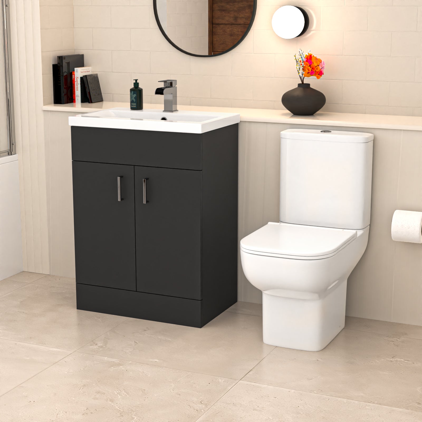 Nanuya Bathtub Shower Dark Grey Basin Vanity Toilet Matte Black Taps