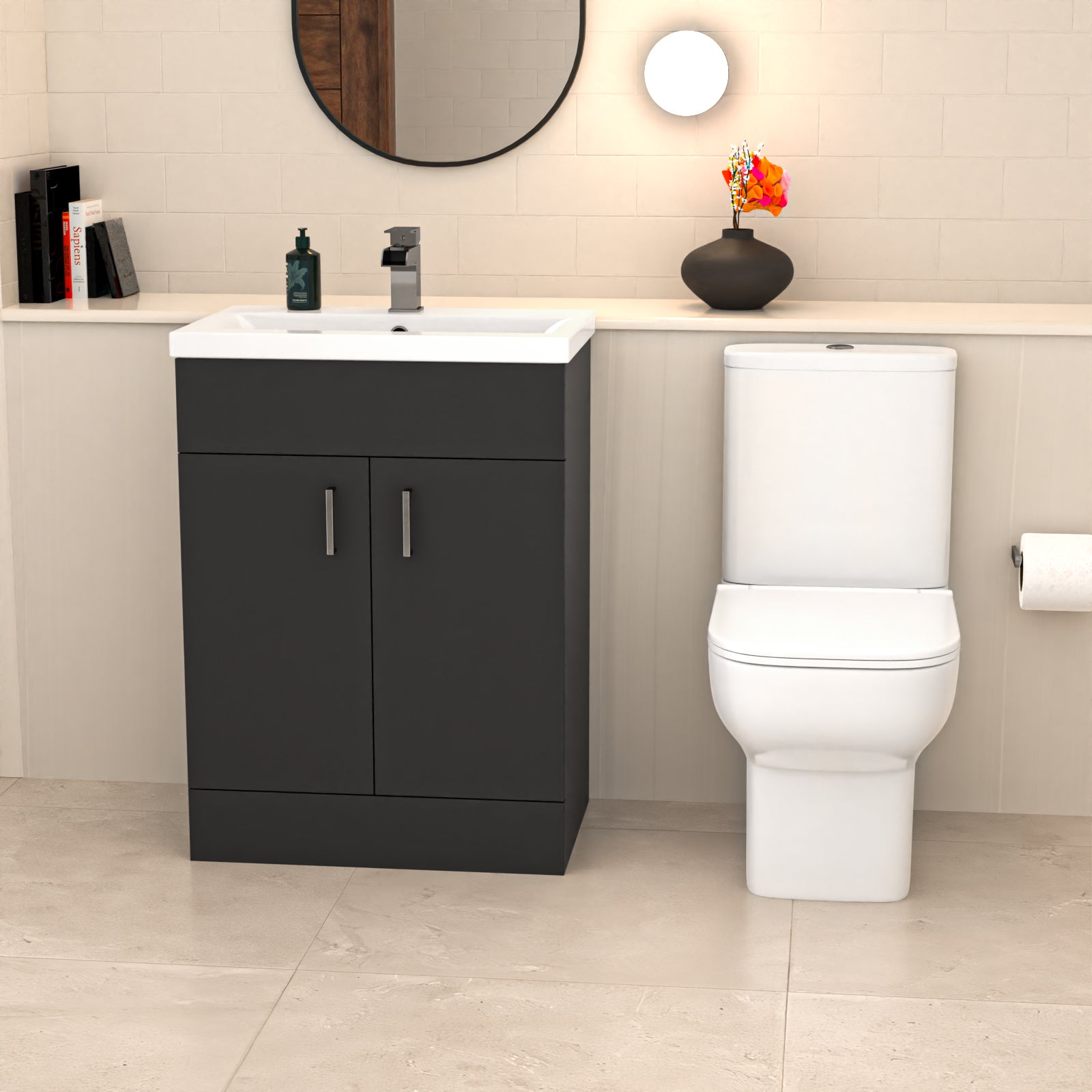Nanuya Bathtub Shower Dark Grey Basin Vanity Toilet Matte Black Taps