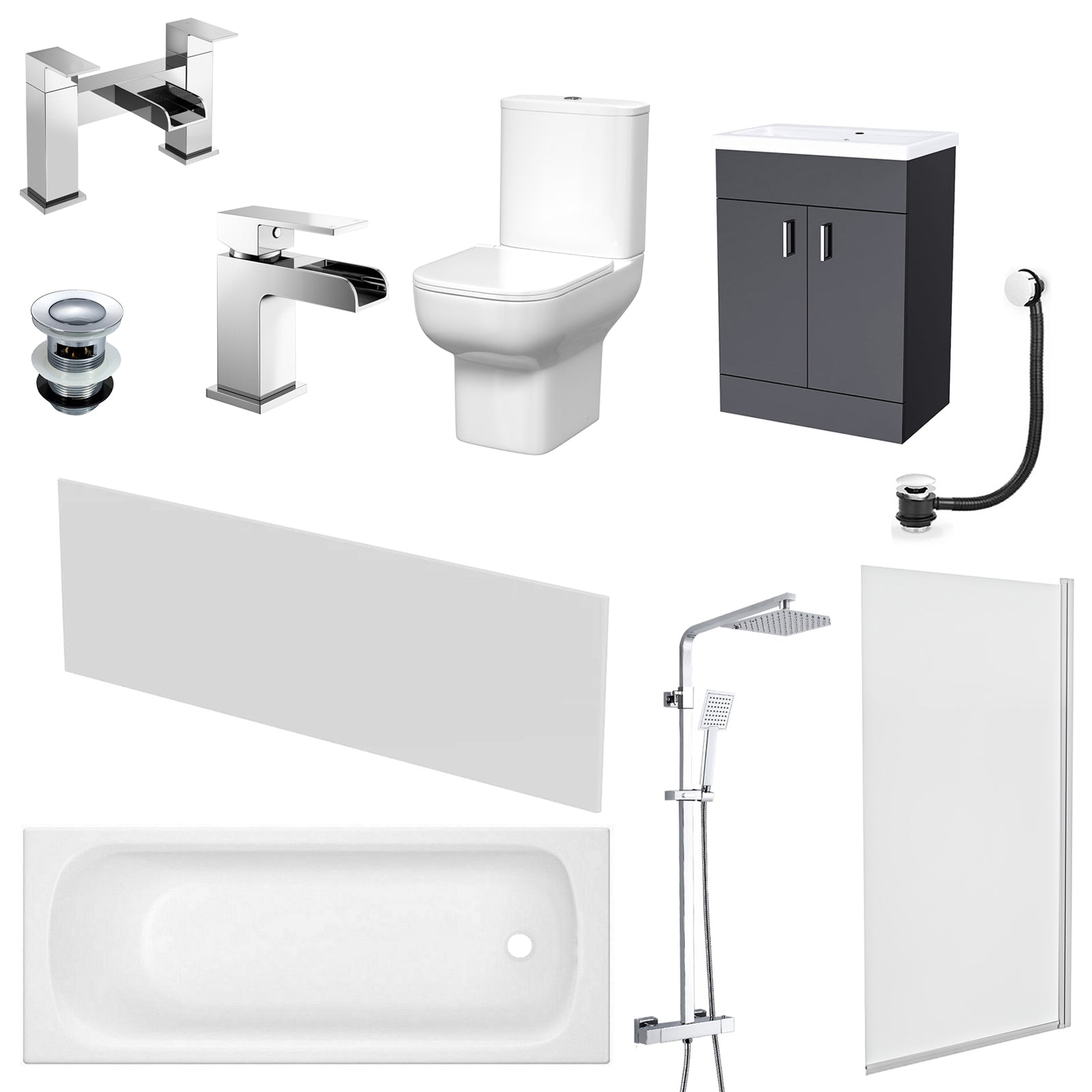 Nanuya Bathtub Shower Dark Grey Basin Vanity Toilet Matte Black Taps