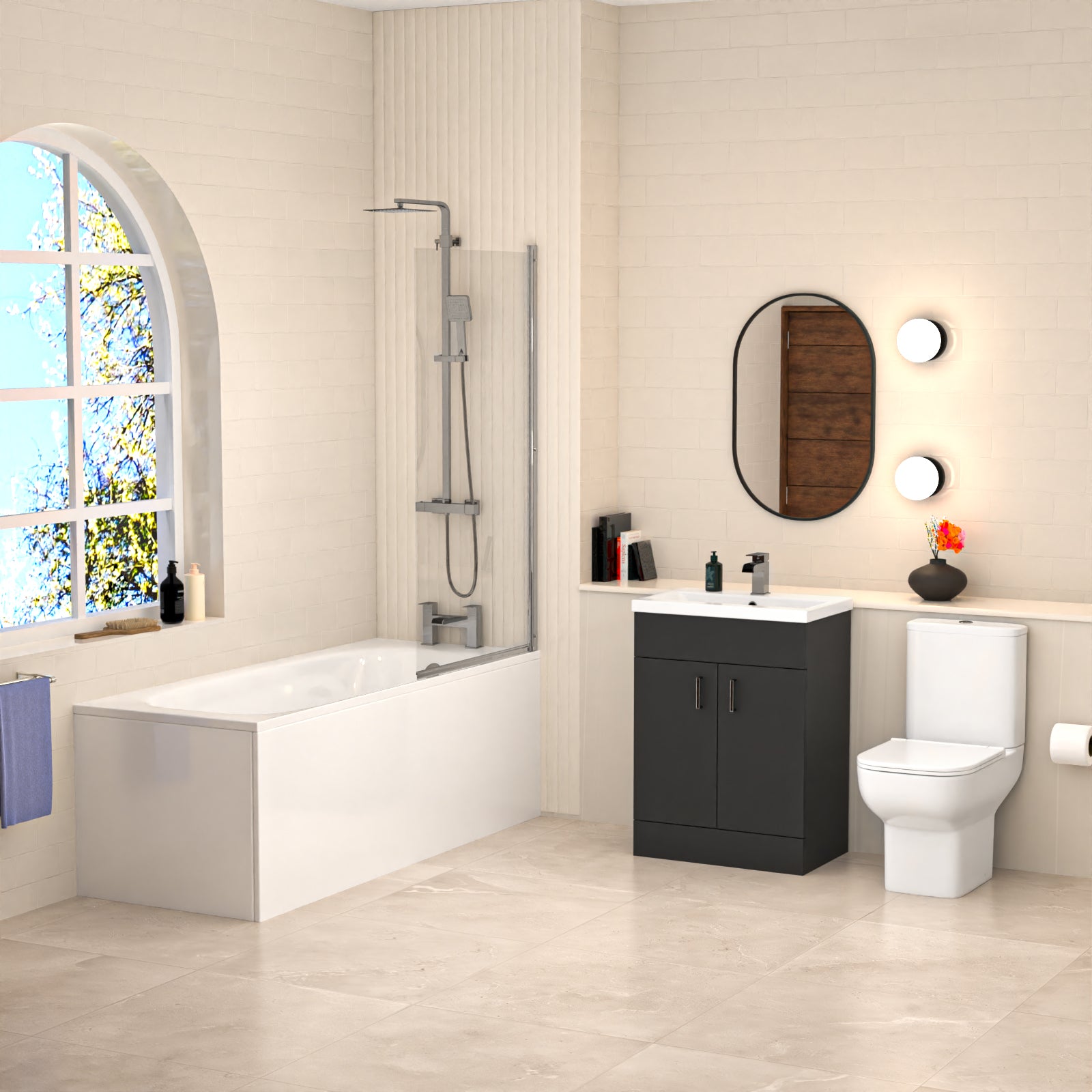 Nanuya Bathtub Shower Dark Grey Basin Vanity Toilet Matte Black Taps