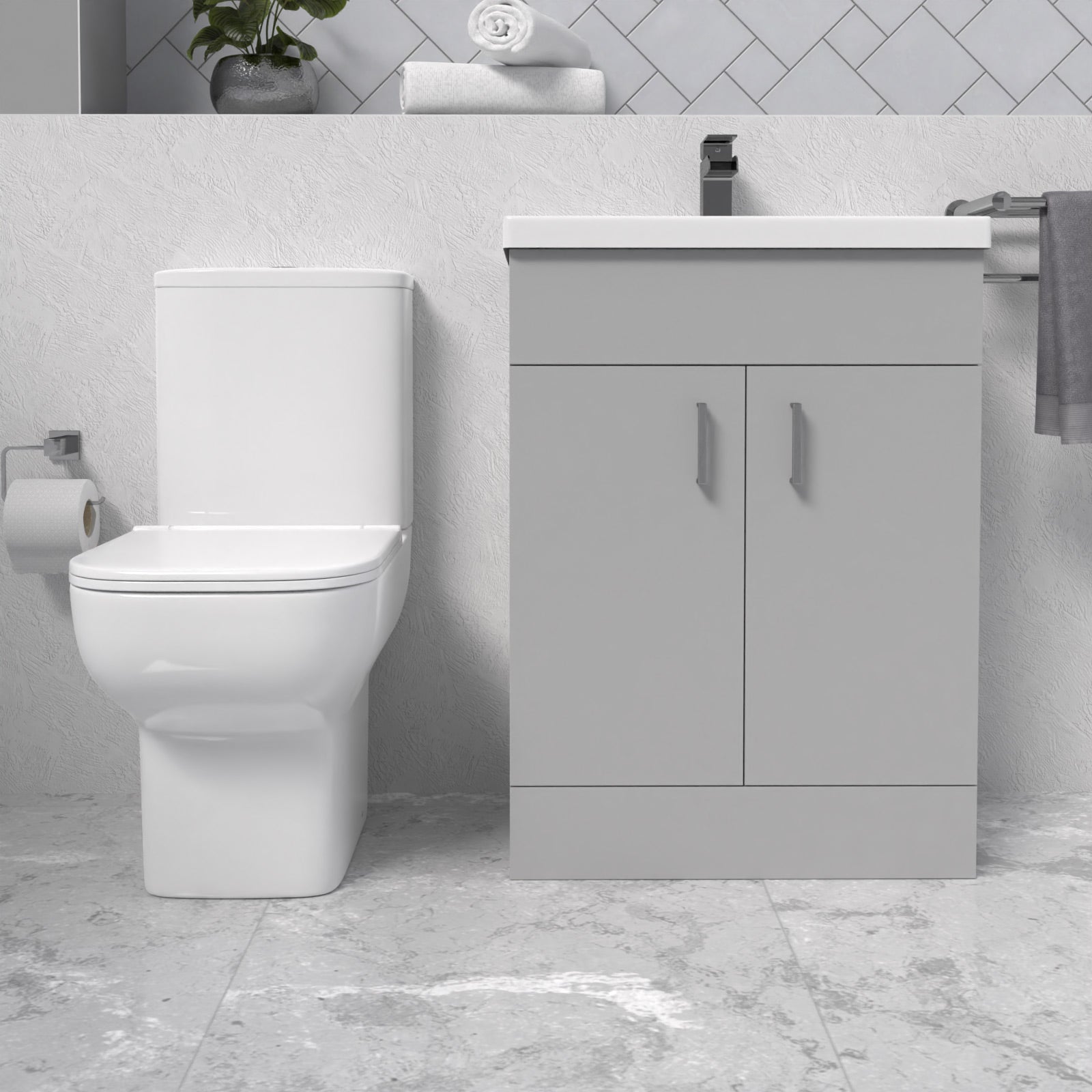 Nanuya 600mm Grey Bathroom with Basin Vanity & Close Coupled Toilet