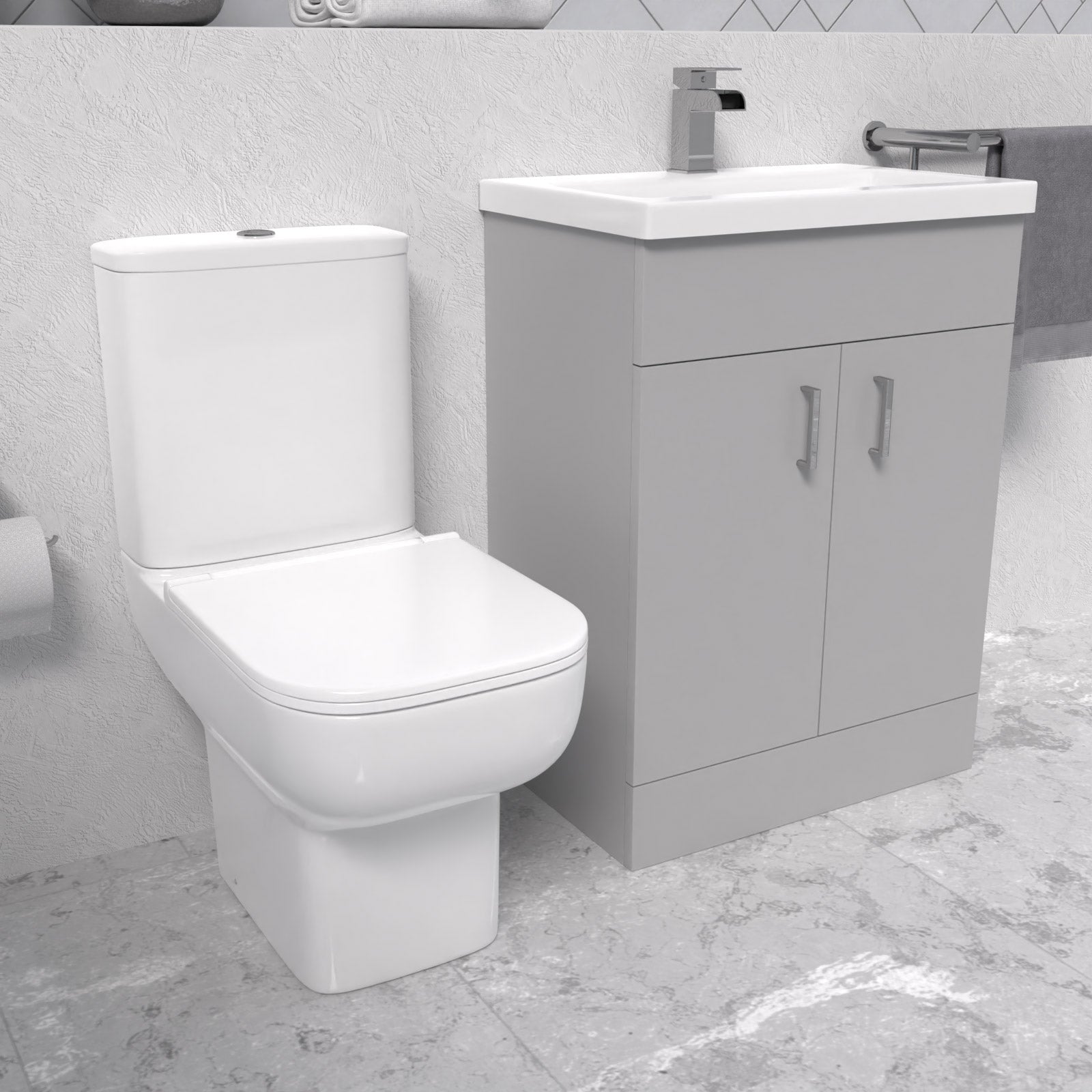 Nanuya 600mm Grey Bathroom with Basin Vanity & Close Coupled Toilet