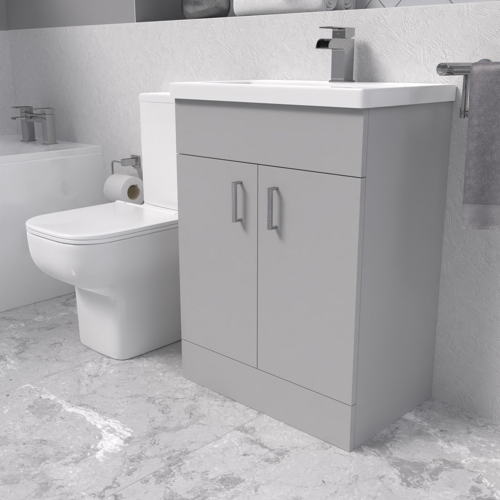 Nanuya 600mm Grey Bathroom with Basin Vanity & Close Coupled Toilet