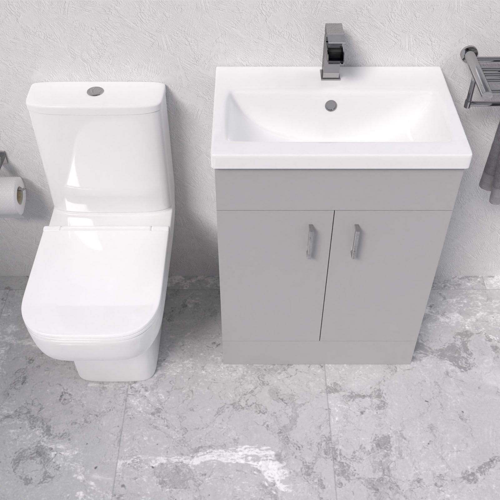 Nanuya 600mm Grey Bathroom with Basin Vanity & Close Coupled Toilet