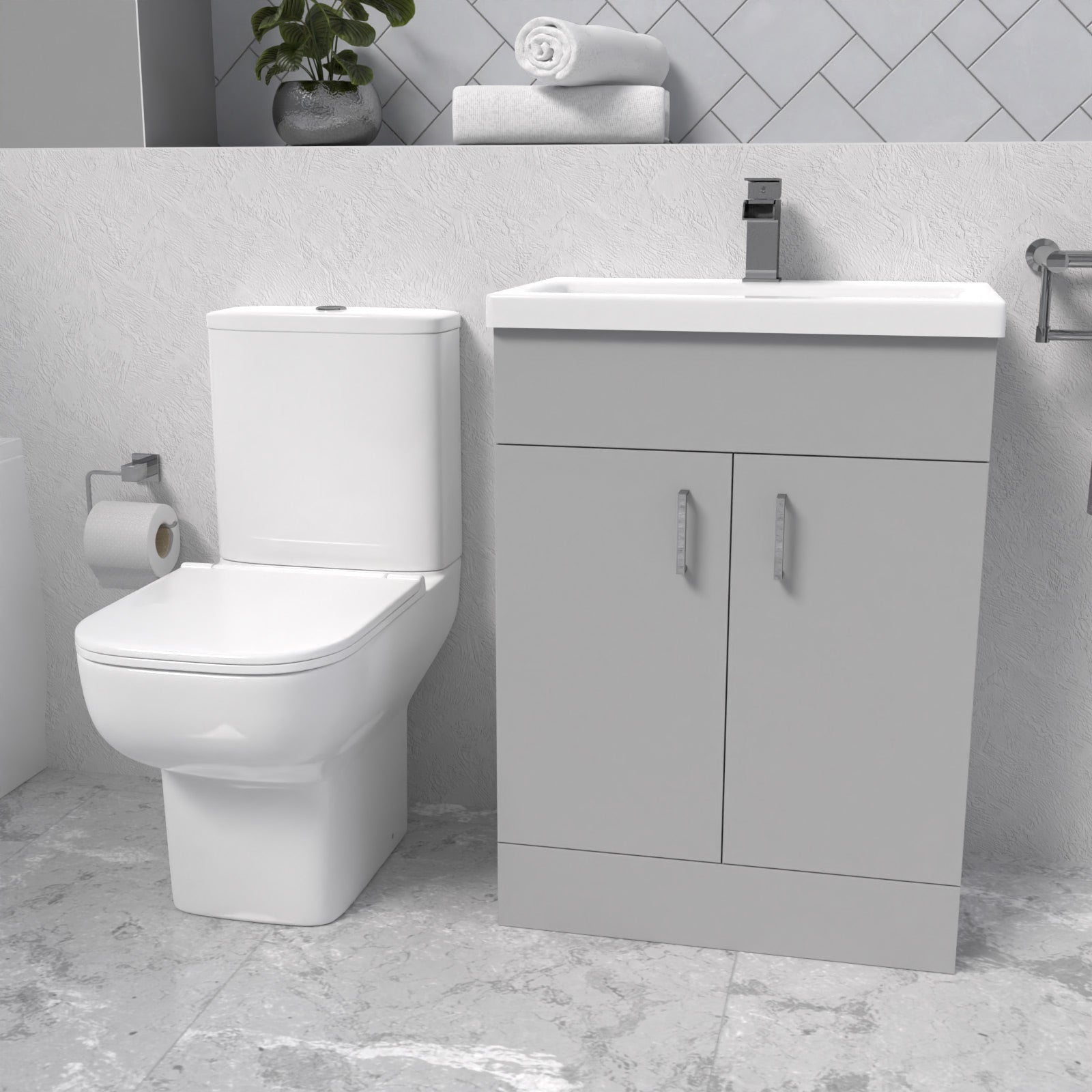 Nanuya 600mm Grey Bathroom with Basin Vanity & Close Coupled Toilet