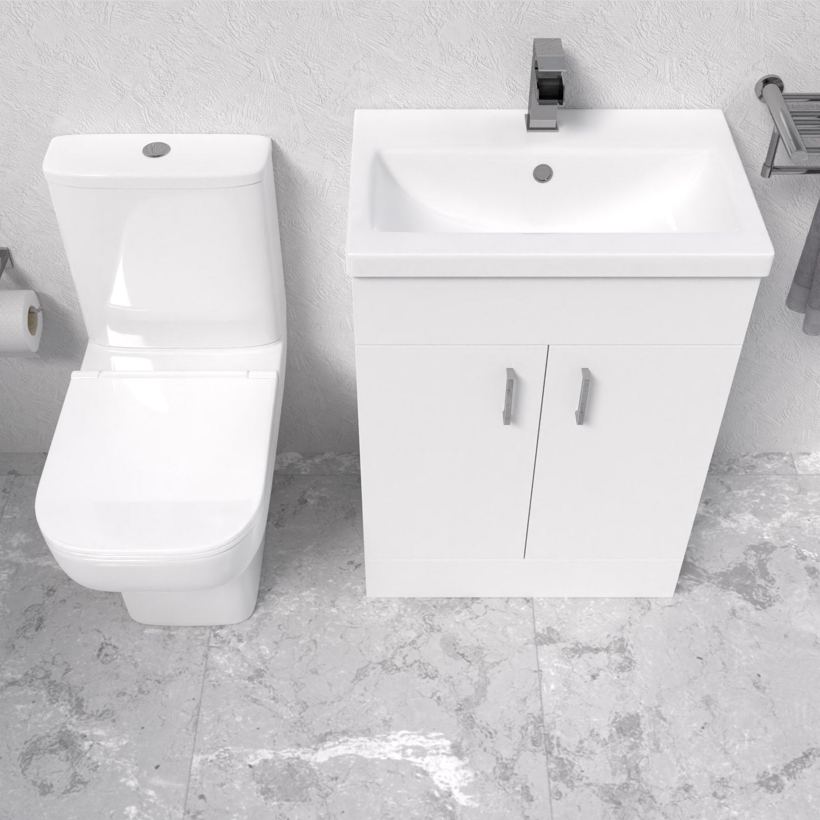 Nanuya 600mm White Bathroom with Basin Vanity & Close Coupled Toilet
