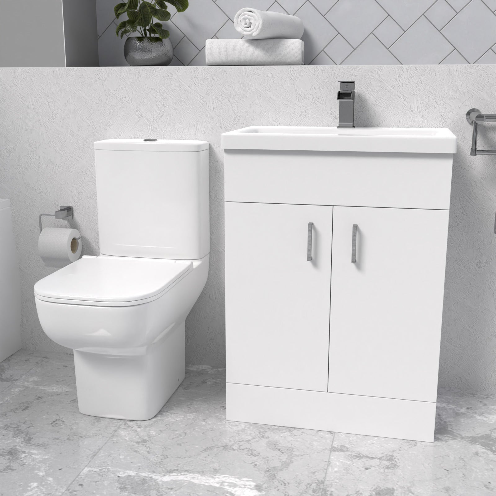 Nanuya 600mm White Bathroom with Basin Vanity & Close Coupled Toilet