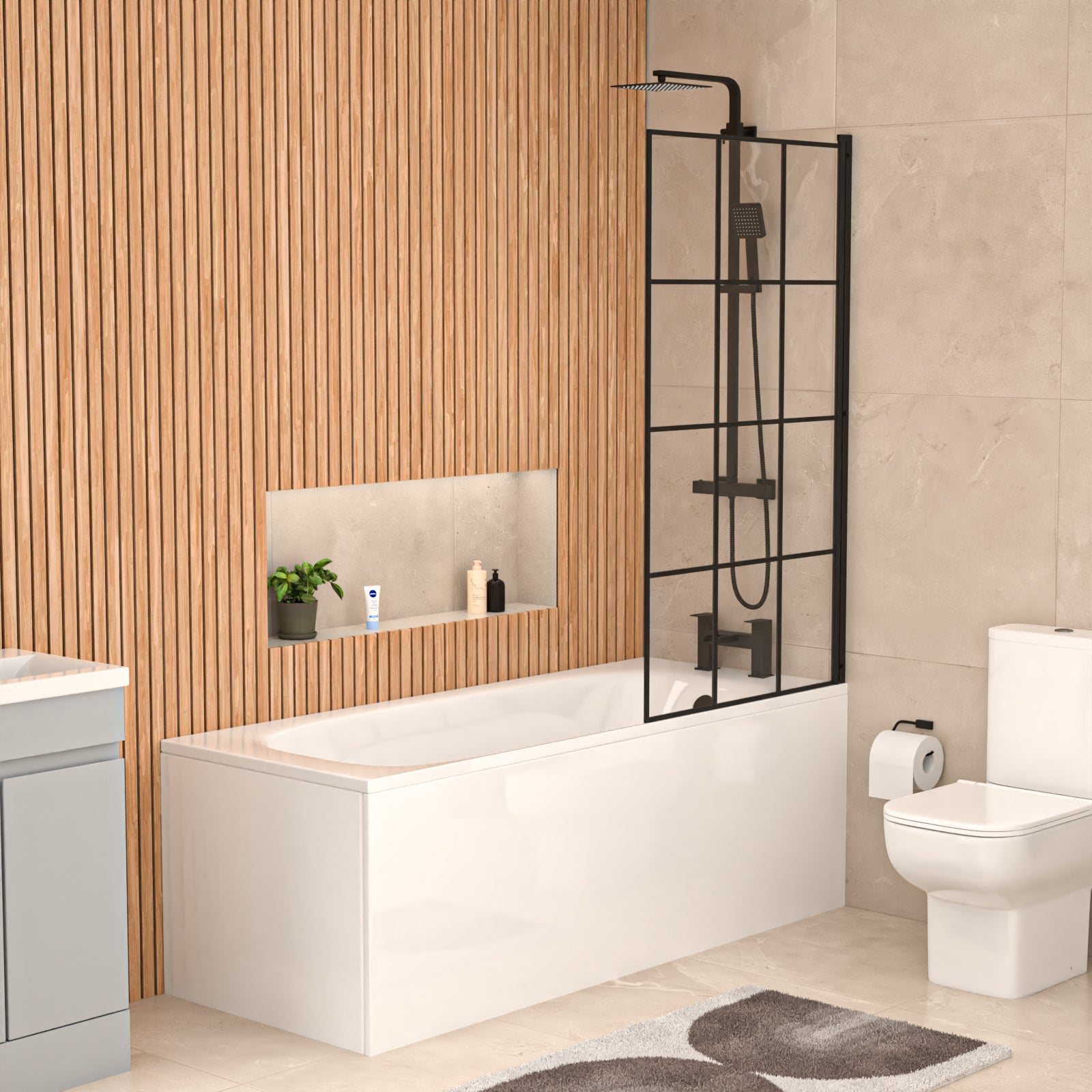 Alaska Bath Screen Shower Matte Grey Doors Vanity Toilet Matte Black Taps