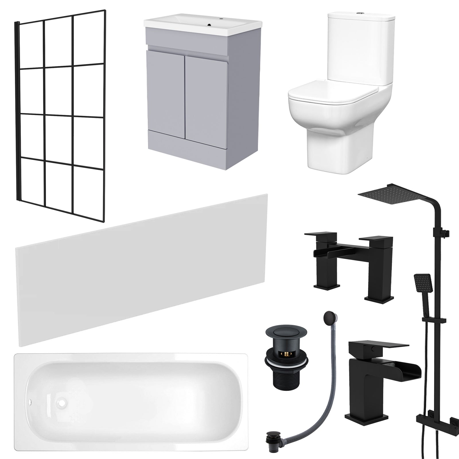 Alaska Bath Screen Shower Matte Grey Doors Vanity Toilet Matte Black Taps
