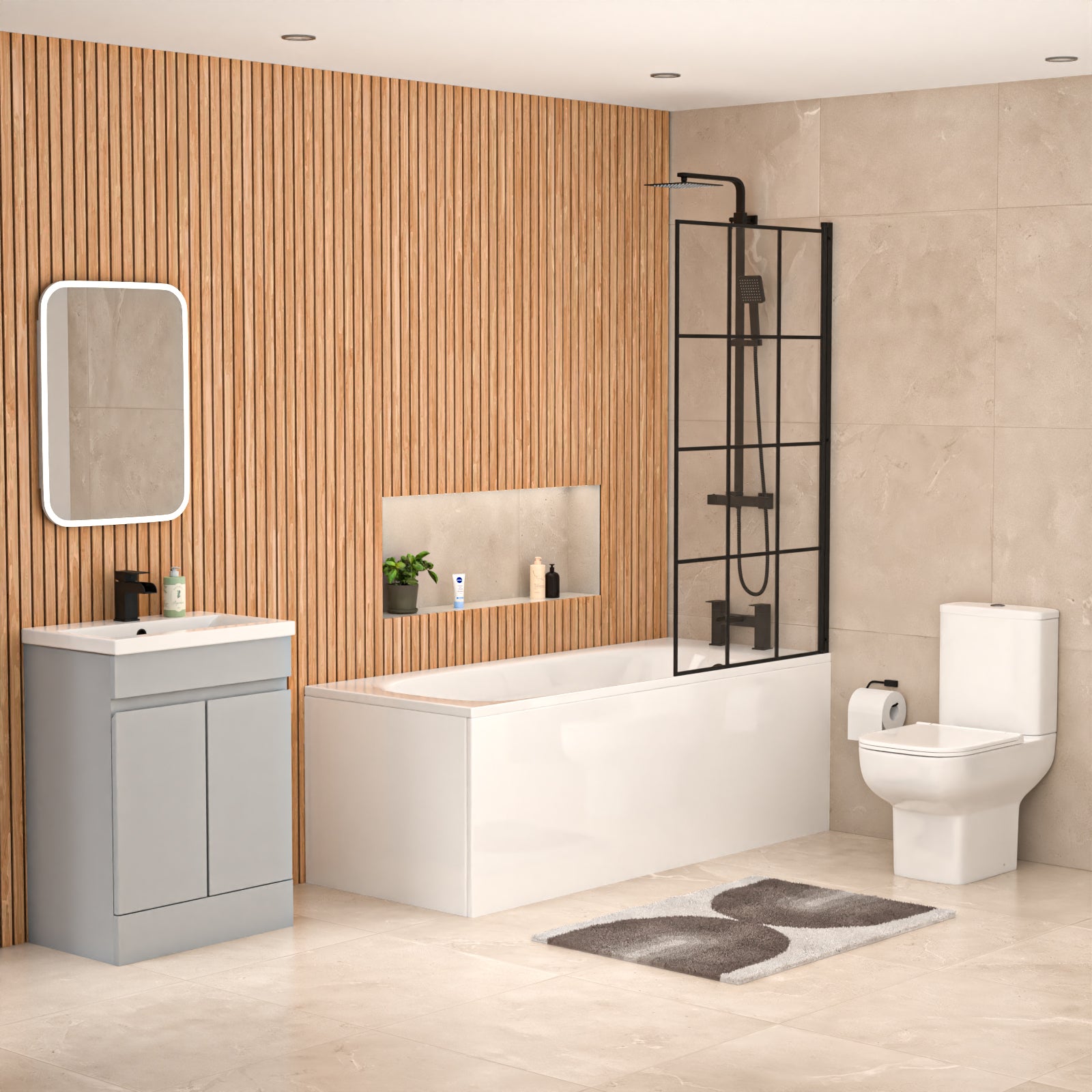 Alaska Bath Screen Shower Matte Grey Doors Vanity Toilet Matte Black Taps