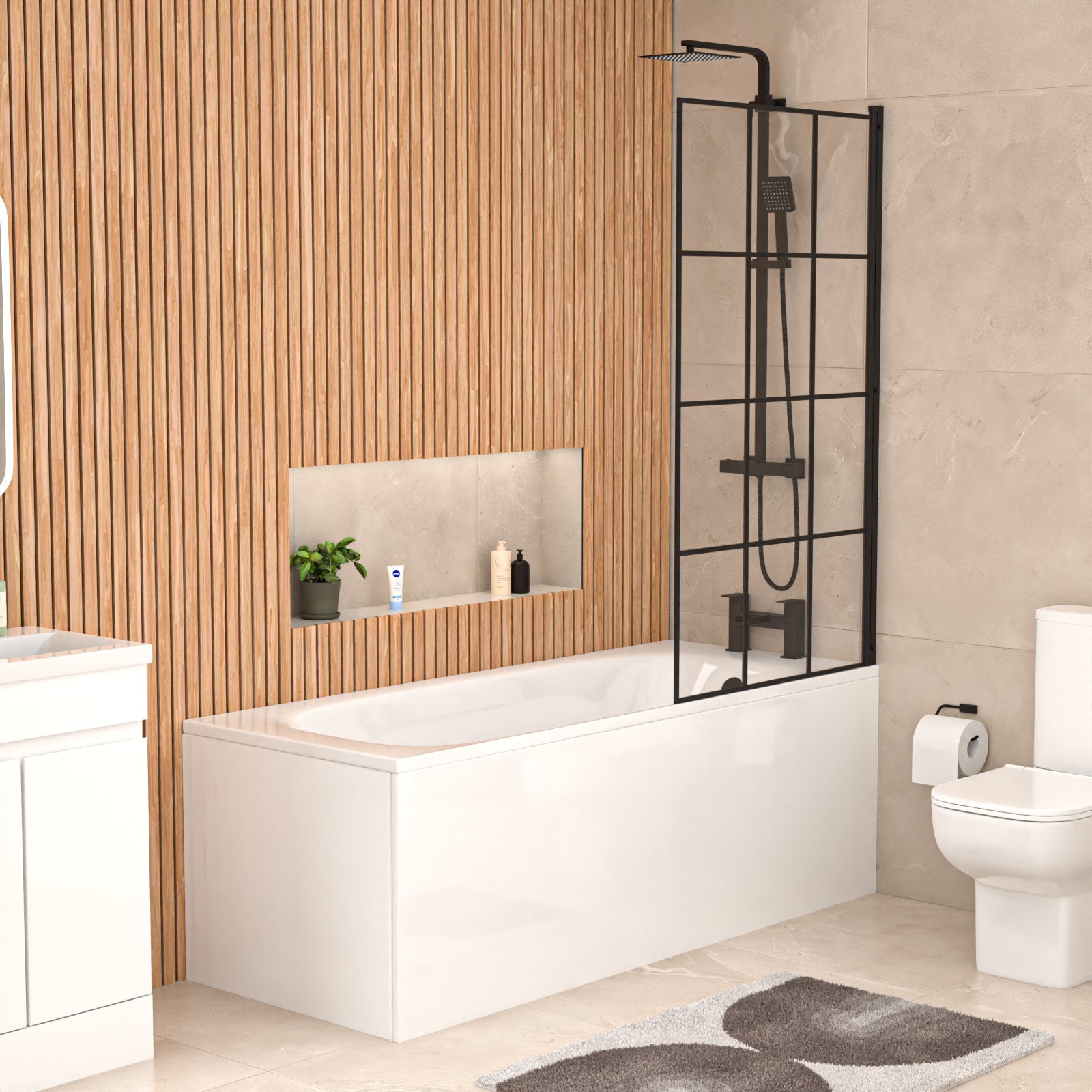 Alaska Bath Screen Shower White Doors Vanity Toilet Matte Black Taps