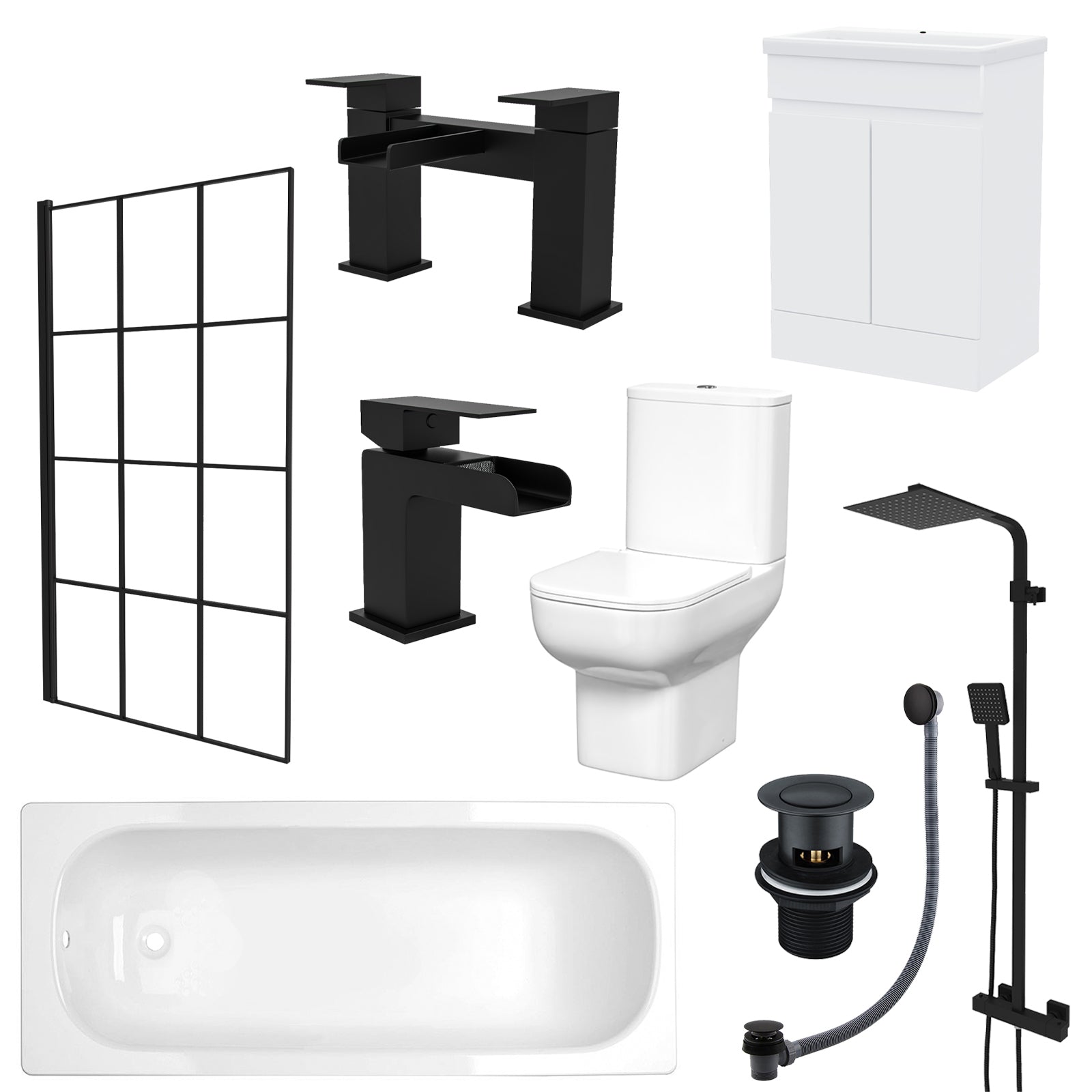 Alaska Bath Screen Shower White Doors Vanity Toilet Matte Black Taps