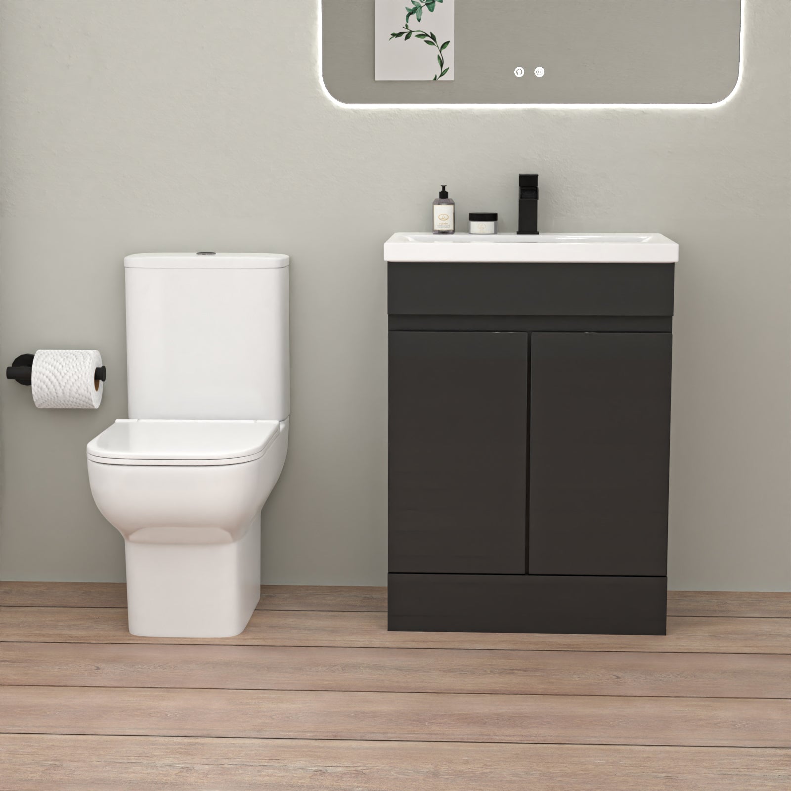 Nanuya Bathtub Shower Screen Dark Grey Basin Vanity Toilet Matte Black Taps
