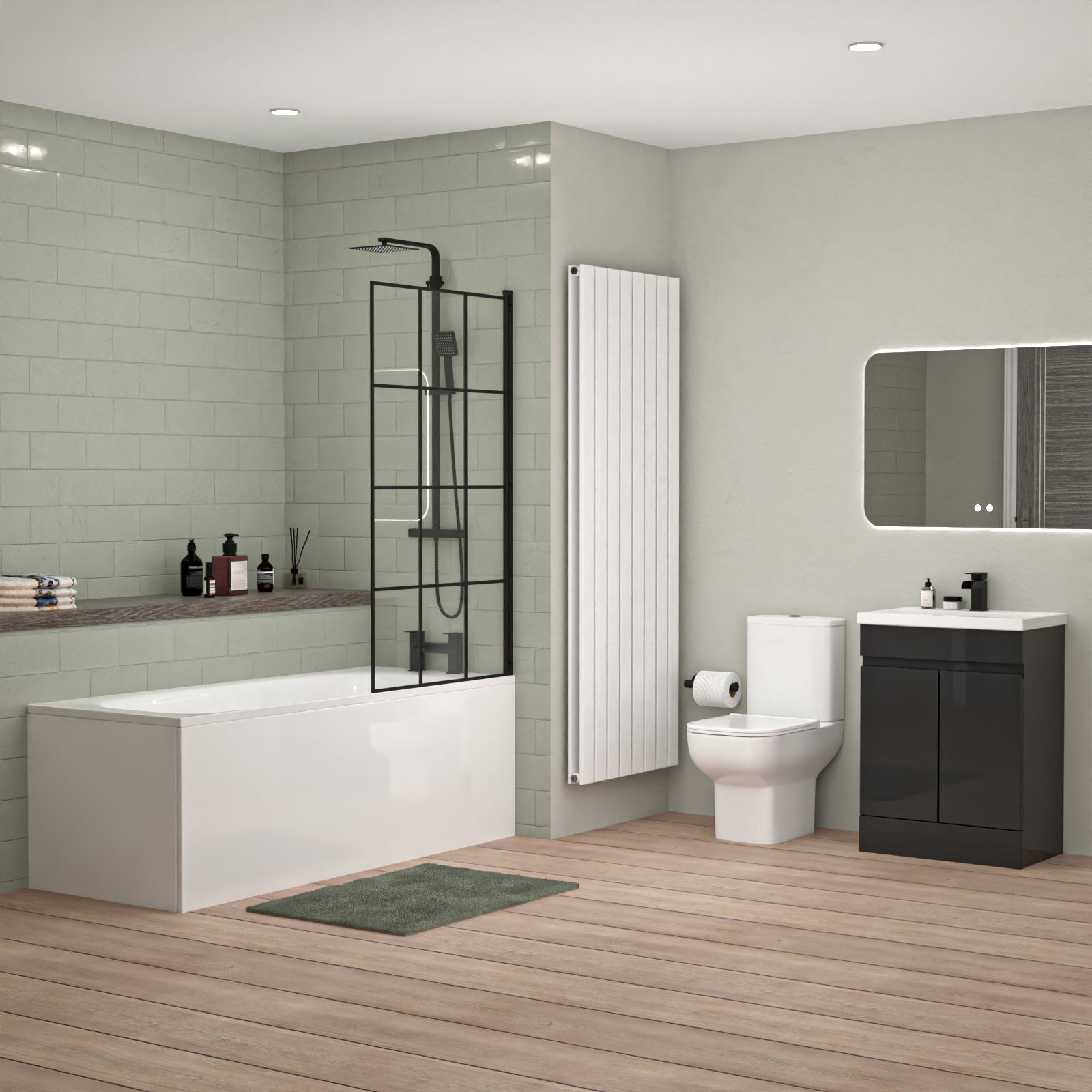 Nanuya Bathtub Shower Screen Dark Grey Basin Vanity Toilet Matte Black Taps